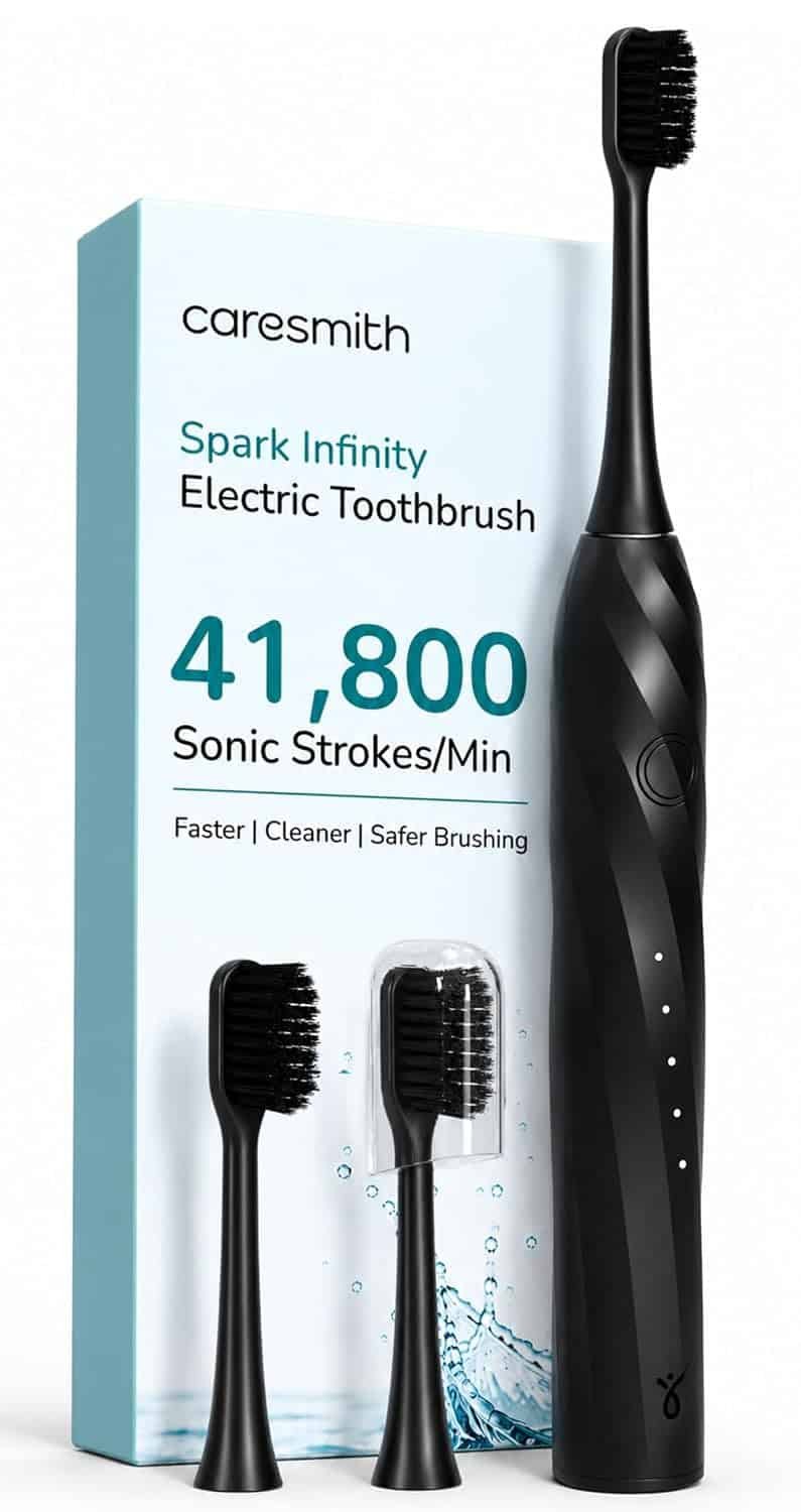 Caresmith SPARK Infinity Electric Toothbrush | 3 Brush Heads & Travel Case | 5 Operational Modes | Electric Brush for Adult | Black,Smart Toothbrush