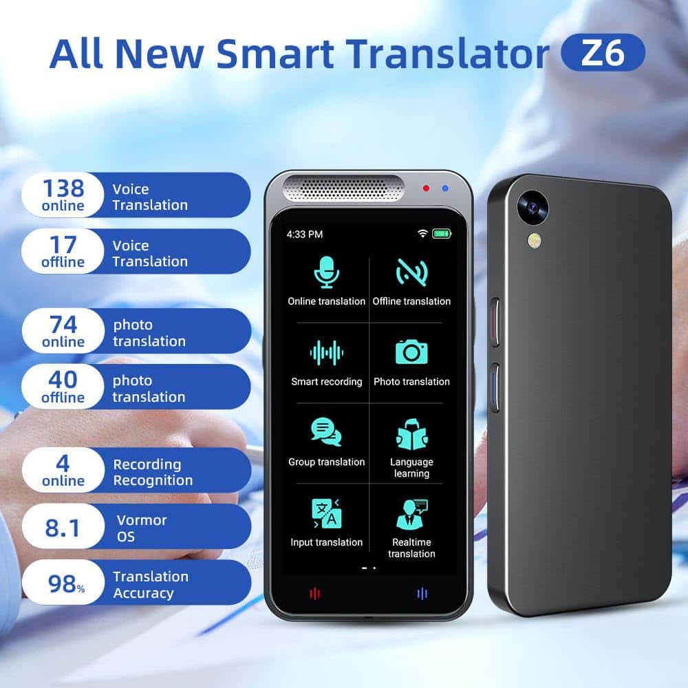 DEVIANT AI Language Translator Device | Support for 138 Languages | Real Time | Offline/Online Instant Two Way Voice and Photo Translation | 4” Touchscreen for Travel, Business, and Language Learning