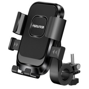 Sounce HydroDock Bike Mobile Holder with 360 Degree Rotation Shock Resistant Anti Shake Design Firm Locking One Hand Operation Adjustable Handlebar Mount Compatible with All Smartphones Secure (Black)