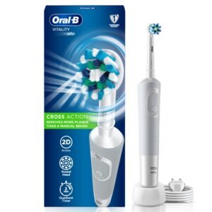 Oral-B Vitality Rechargeable Rotating Electric Toothbrush For Adults,2 Brushing Modes (Daily & Sensitive),2 Min Timer With Quadpacer,2 Year Warranty,Ipx7 Water Resistant,Round Brush Head,(White,1)