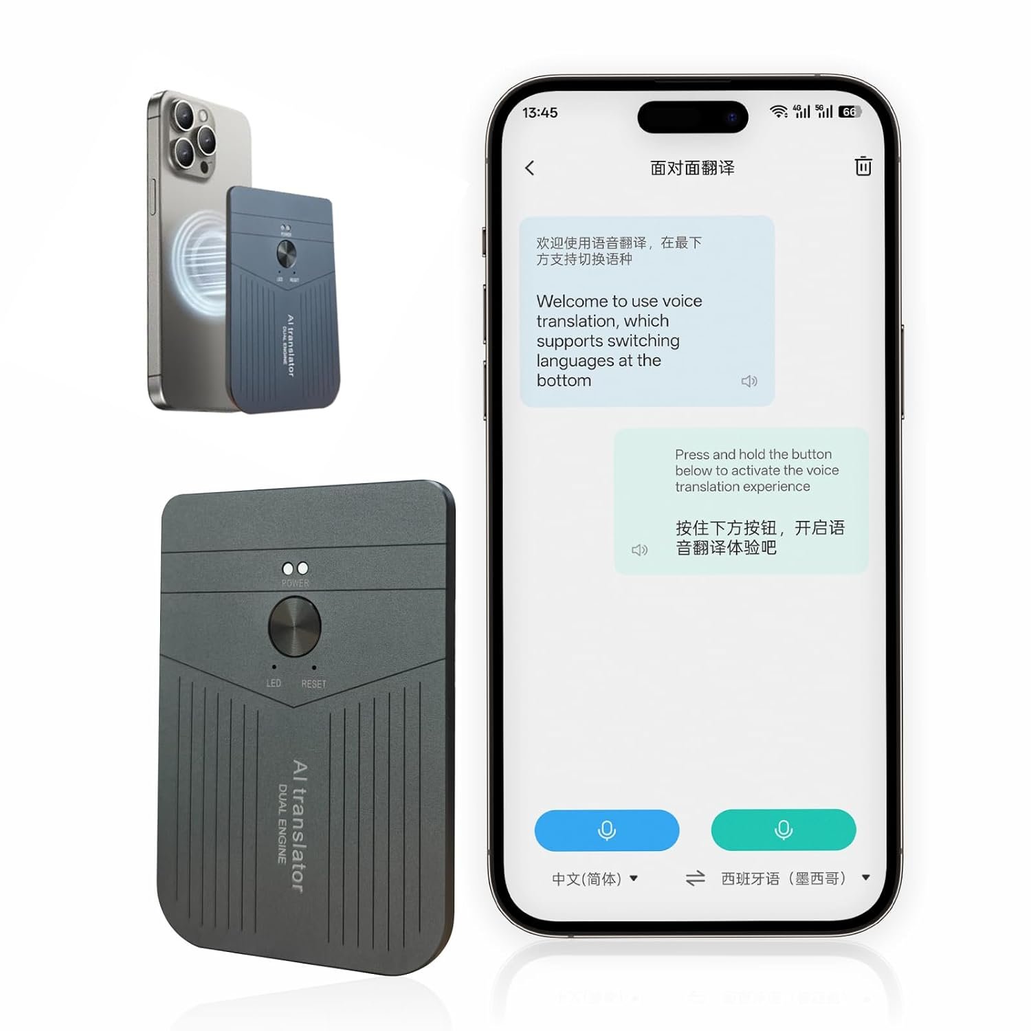AI Language Translator Device, 138+ Languages Supported, Magnetic Design,Easy to Carry, Portable Two-Way Real-Time Language Translator/Photo/AI Translator Devicefor Travel Business Learning