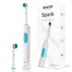 beatXP Spark Sonic Electric Toothbrush for Adults with 2 Brush Heads & Smart Cleaning Modes | Rechargeable Electric Toothbrush | 30000 strokes/min with Long Battery Life (White)