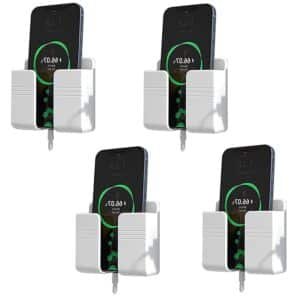 Prolet Wall Mounted Mobile Holder Storage Case for Remote, Wall Mounted Mobile Stand/Multi Purpose Stand with Hole for Phone Charging (White-P4, Pack of 4)