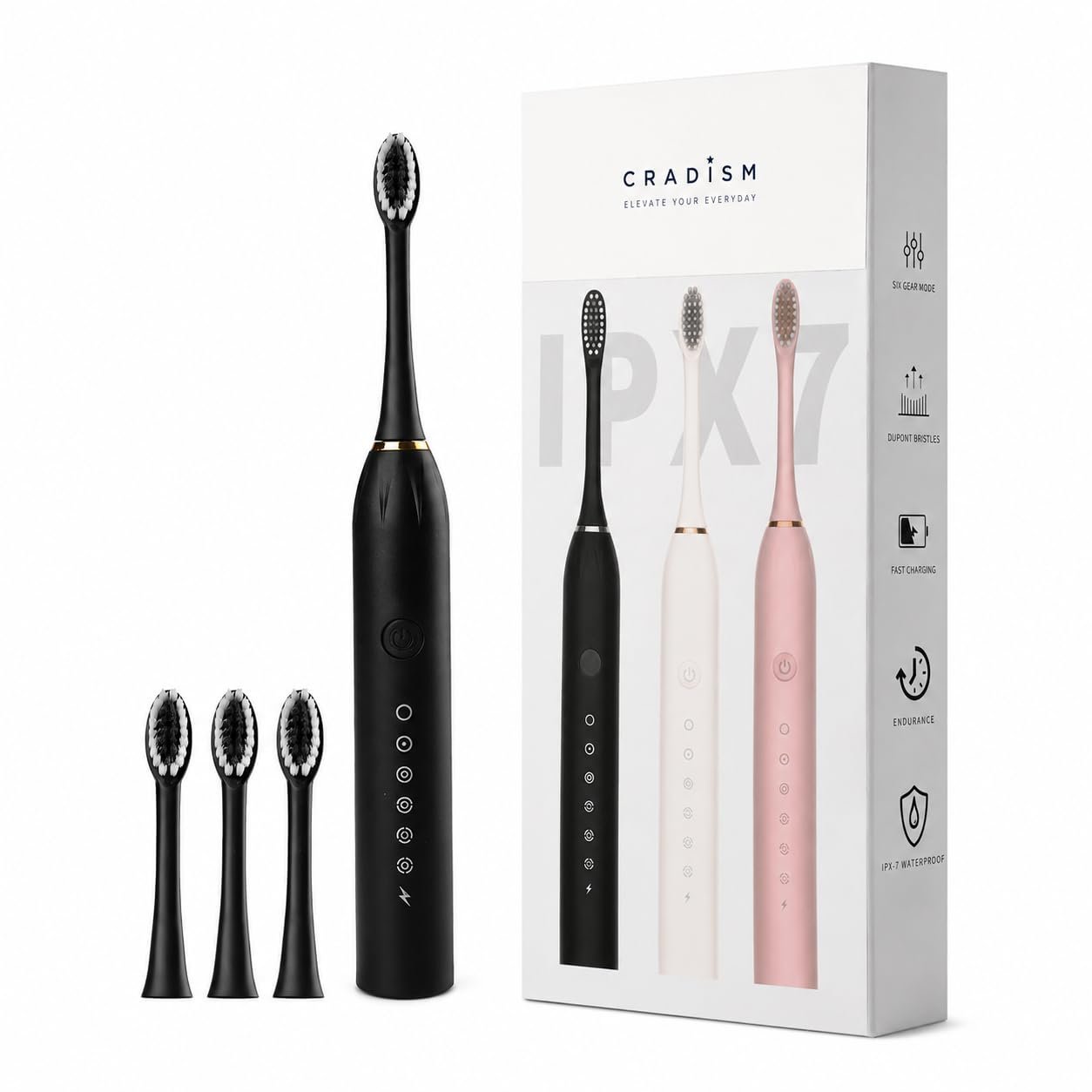 Sonic Electric Toothbrush for Adults & Kids | USB Rechargeable | 6 Cleaning Modes | Smart Timer | IPX7 Waterproof | 3 Replacement Brush Heads (Multicolor)