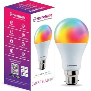 HomeMate Wi-Fi RGB+CCT Smart LED Bulb | 9 Watt, Music Sync | Last State Memory | 16 Million Colors | Warm and Cool White | Compatible with Alexa, Google Assistant & Siri (Base B22)