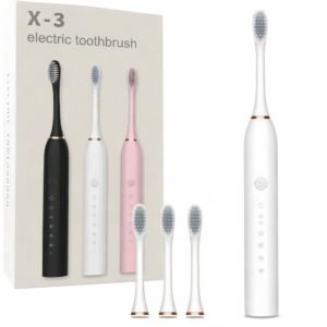 Cosmic Lite Sonic Electric Toothbrush | Waterproof Rechargeable Toothbrush with Replaceable Brush Heads | 6 Modes, 3 Brush Heads, 1 Interdental Head - Pack of 1 Black Color