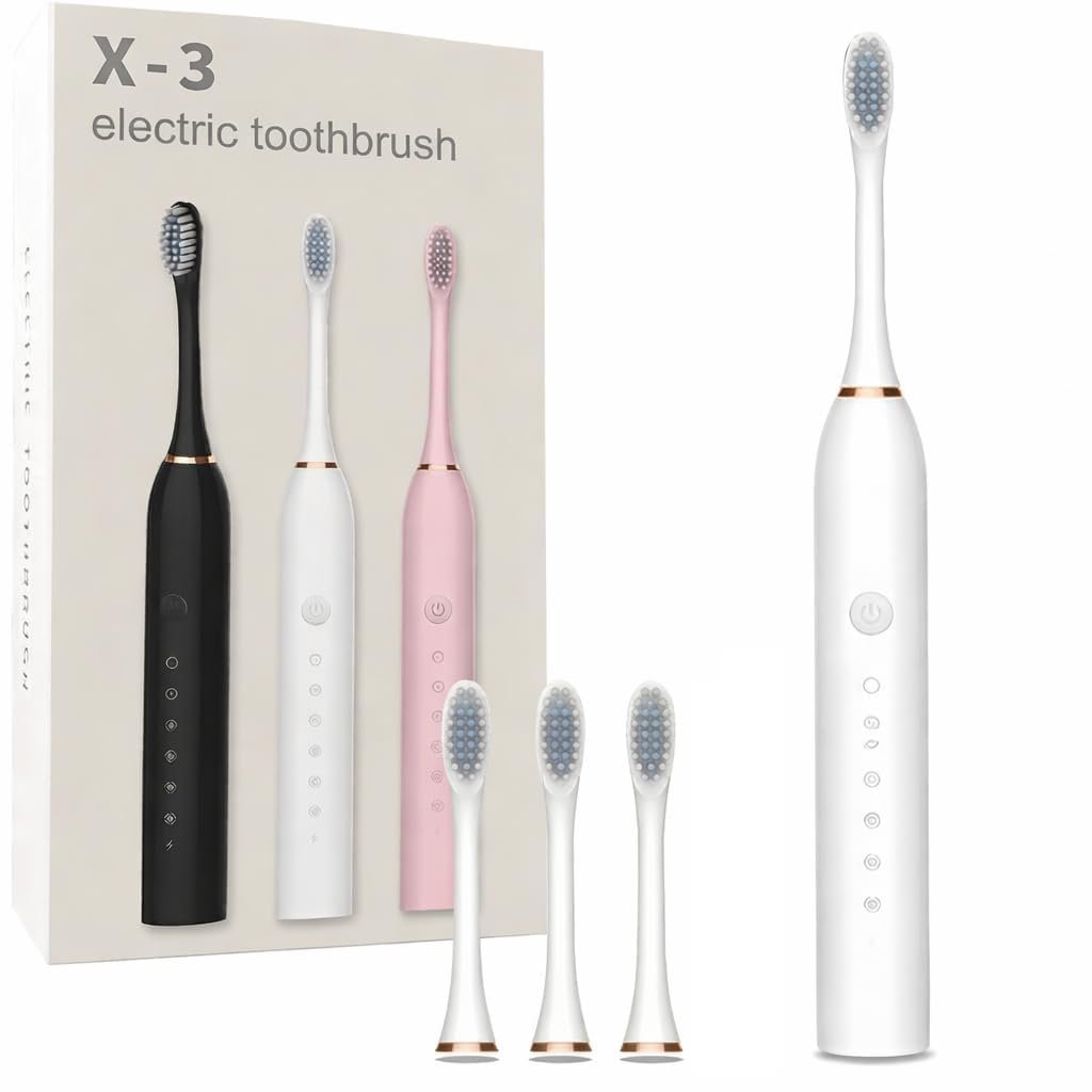 Cosmic Lite Sonic Electric Toothbrush | Waterproof Rechargeable Toothbrush with Replaceable Brush Heads | 6 Modes, 3 Brush Heads, 1 Interdental Head - Pack of 1 Black Color