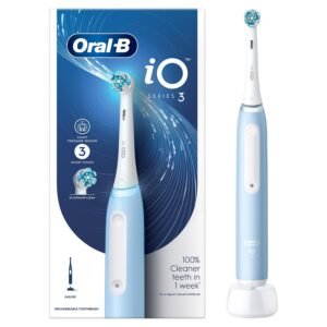 Oral-B iO3 Ultimate Clean Electric Toothbrush for Adults | 3 Smart Modes | iO Pressure Sensor | Tuft-in-Tuft Bristles | IPX7 Waterproof | 2 Year Warranty | Round Brush Head (Ice Blue)