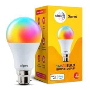wipro Garnet Simple Setup 9W LED Smart Bulb | Simple Setup with Amazon Alexa | Dynamic Colours, White Tunable, Dimmable | No hub required | Compatible with Alexa only | Pack of 1