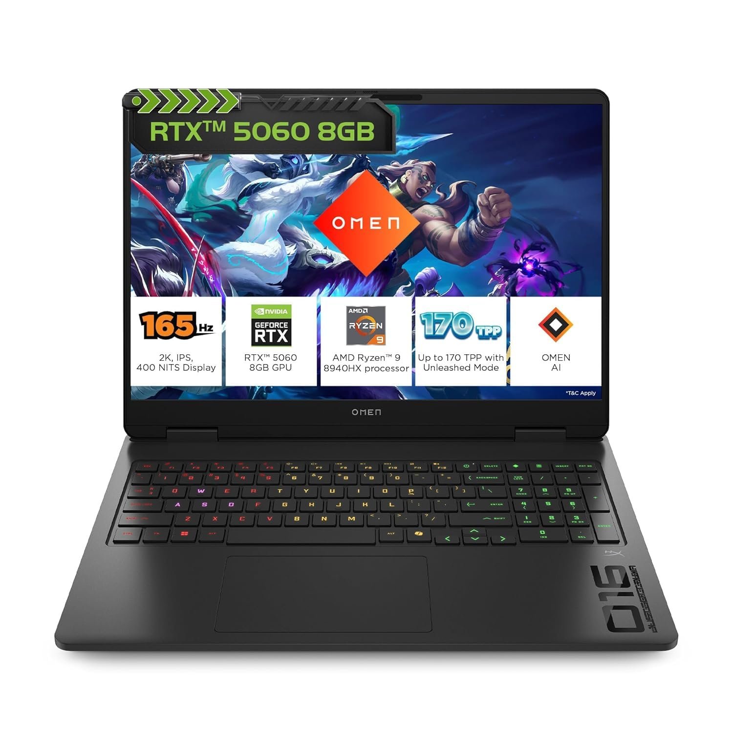 HP Omen, AMD Ryzen 9 8940HX, 8GB RTX 5060, 24GB DDR5(Upgradeable) 1TB SSD, 165Hz, 2k WUXGA, 3ms, 400 nits, 16”/40.6cm, Win11, M365* Office24, Black, 2.44kg, ap0181AX, Omen AI, RGB, AI Gaming Laptop