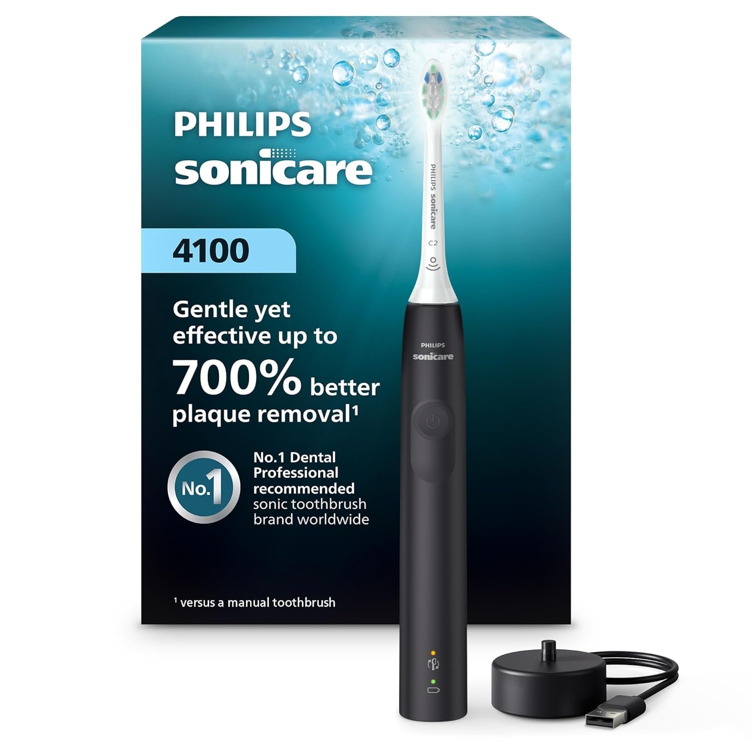 Philips Sonicare – 4100 Electric Toothbrush, Rechargeable Electric Toothbrush With Pressure Sensor, Black Hx3681/24 – Adult, 244.944 Gram