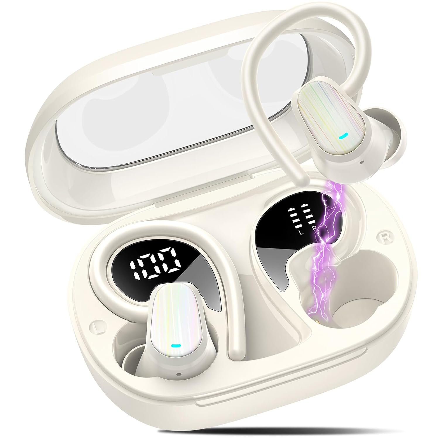 OYIB AI Language Translation Earbuds Real Time, 3-in-1 Translator Earbuds with 6 Translation Modes/164 Language, 50H Bluetooth 5.4 Headphones Translating Device for Travel/Business//Leaning, White