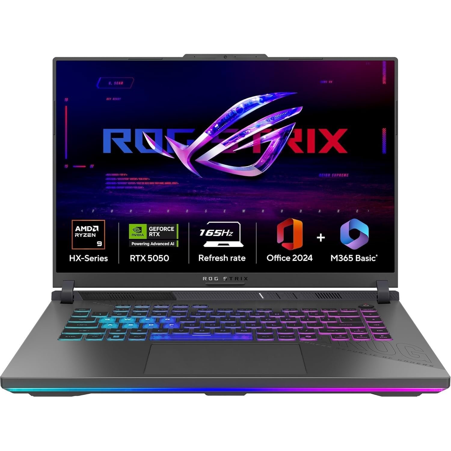 ASUS ROG Strix G16 (2025), AMD Ryzen 9 8940HX, RTX 5050-8GB, 16GB RAM, 1TB SSD, FHD+, 16″, 40 cm, Windows 11 Home, M365 Basic(1yr)* Office24, Eclipse Gray, 2.5 Kg, G614PH-RV073WS, Gaming Laptop