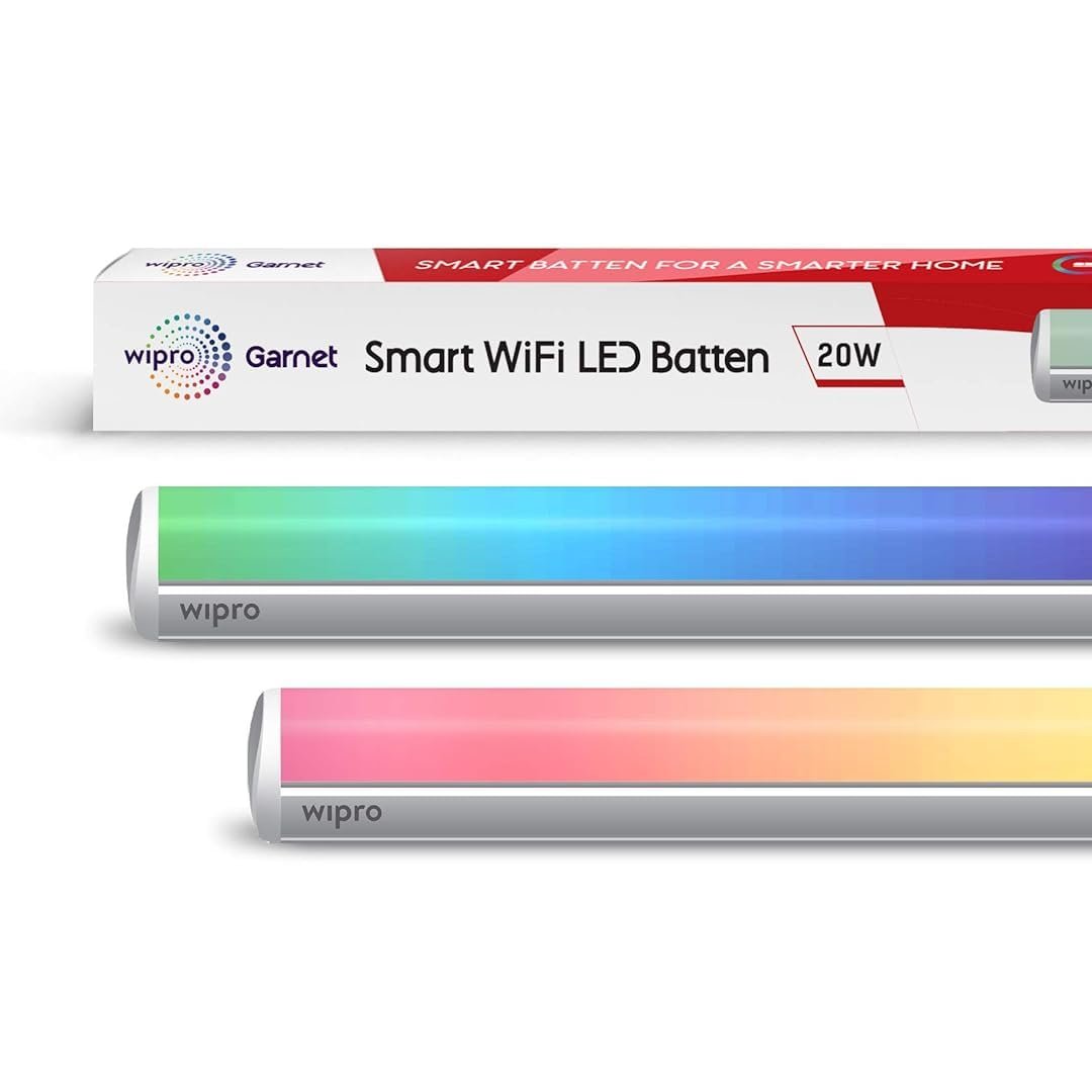 wipro Next Smart Wi-Fi 20W CCT+RGB LED Batten | 16 Million Colours | White Tunable | Dimmable |Scheduling |Scene Creation |Smart Grouping of Lights |Amazon Alexa & Google Asst. Compatible |Pack of 1