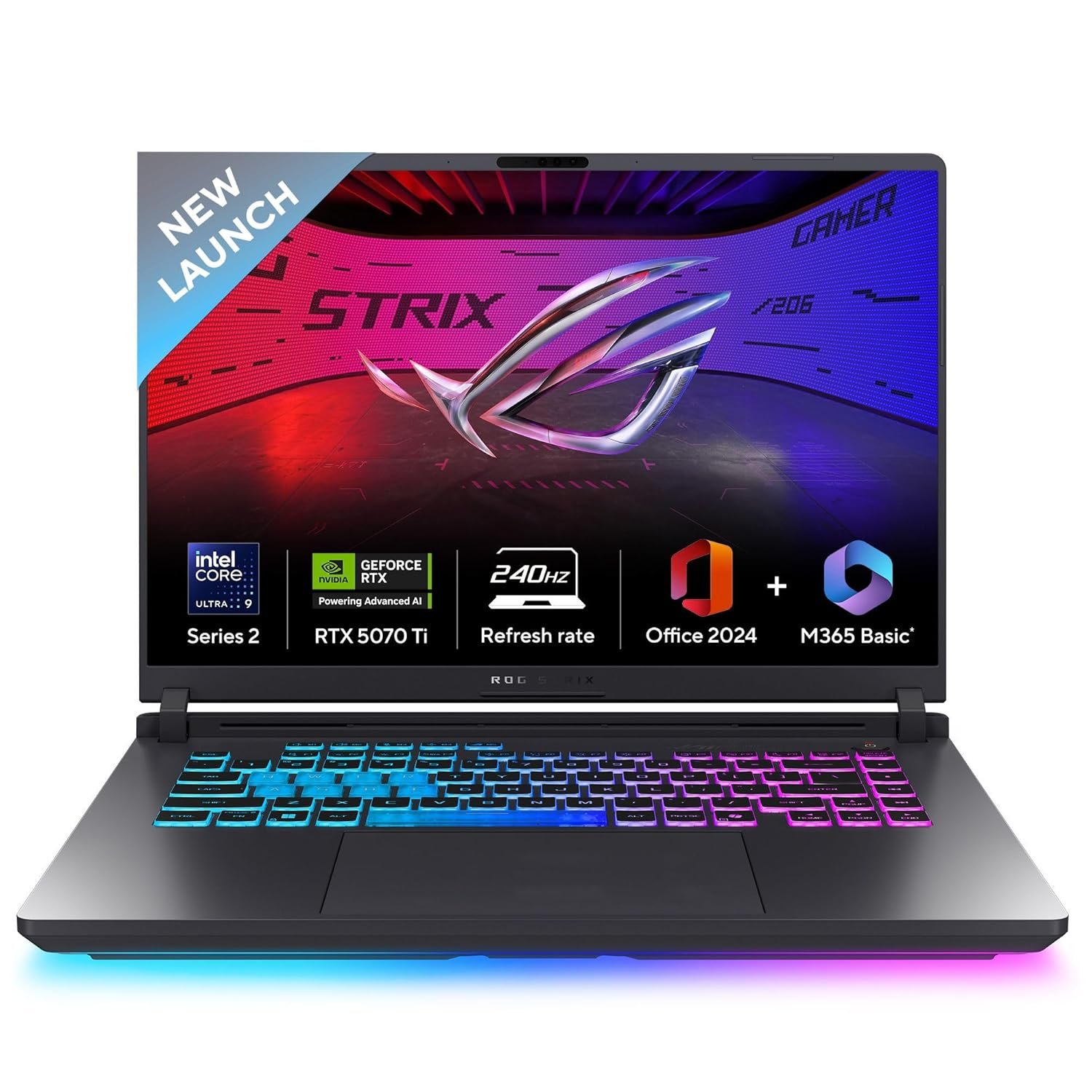 ASUS ROG Strix G16,Intel Core Ultra 9 275HX Gaming Laptop(RTX 5070 Ti -12GB/140W TGP/32GB/1TB/2.5K QHD+/16″/240Hz/Windows 11/M365 Basic (1Year)*/Office Home 2024/Eclipse Gray/2.65 Kg) G615LR-S5190WS