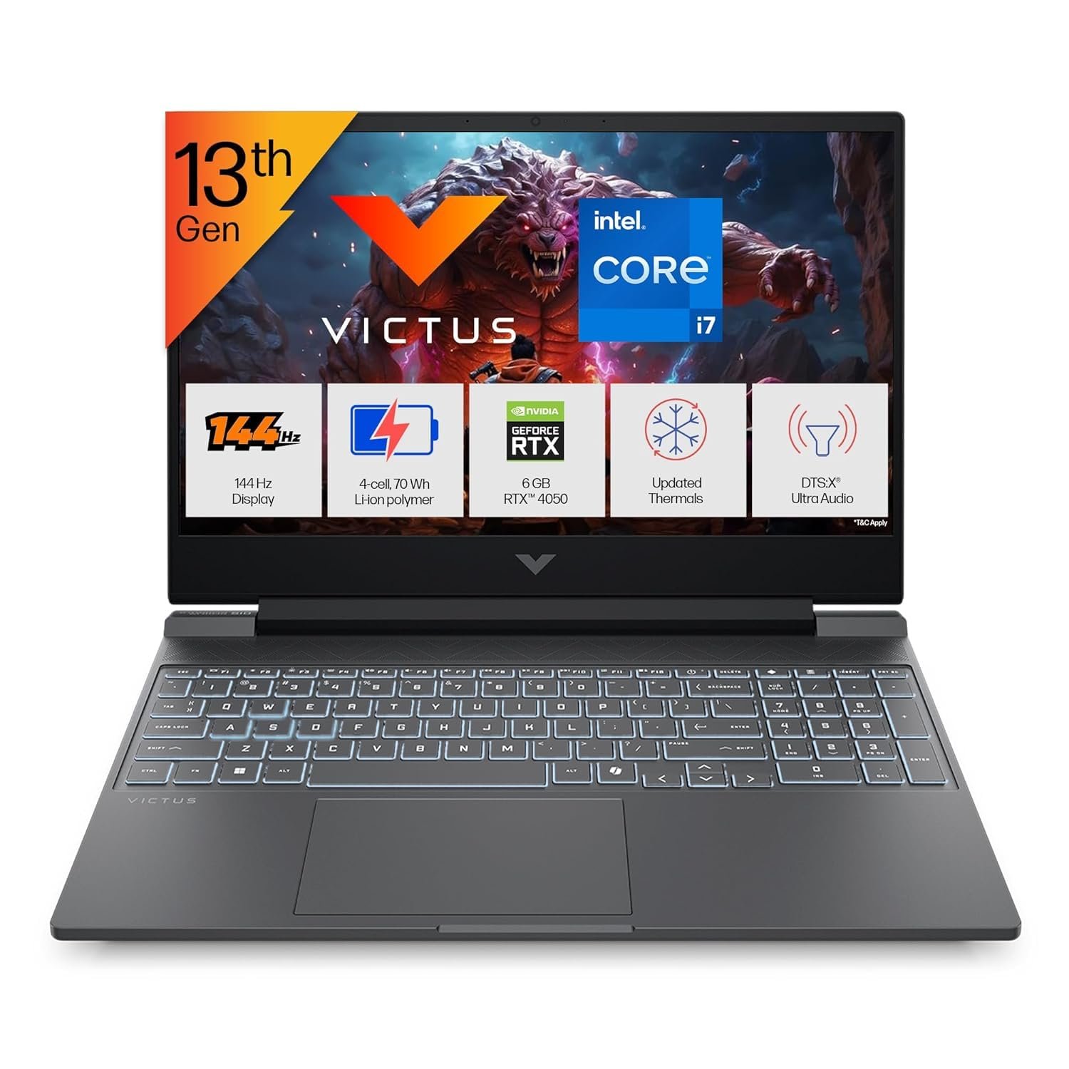 HP Victus Gaming Laptop, 13th Gen Intel core i7-13650HX, 6GB RTX 4050, 24GB DDR5, 512GB SSD, FHD, 144Hz, 300 nits, IPS, 15.6”/39.6cm, Win11, M365* Office24, Mica Silver, 2.29kg, fa2531TX, Backlit KB