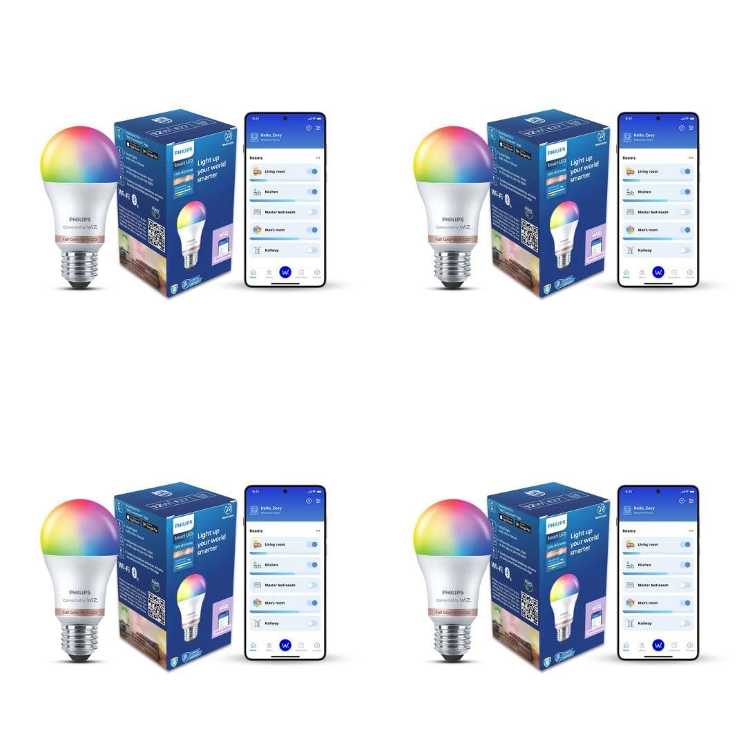 PHILIPS WiZ 12W E27 Wi-Fi & Bluetooth LED Smart Bulb with Music Sync, Compatible with Amazon Alexa & Google Assistant, 16 Million Colours & Motion Sensing Technology | Pack of 4