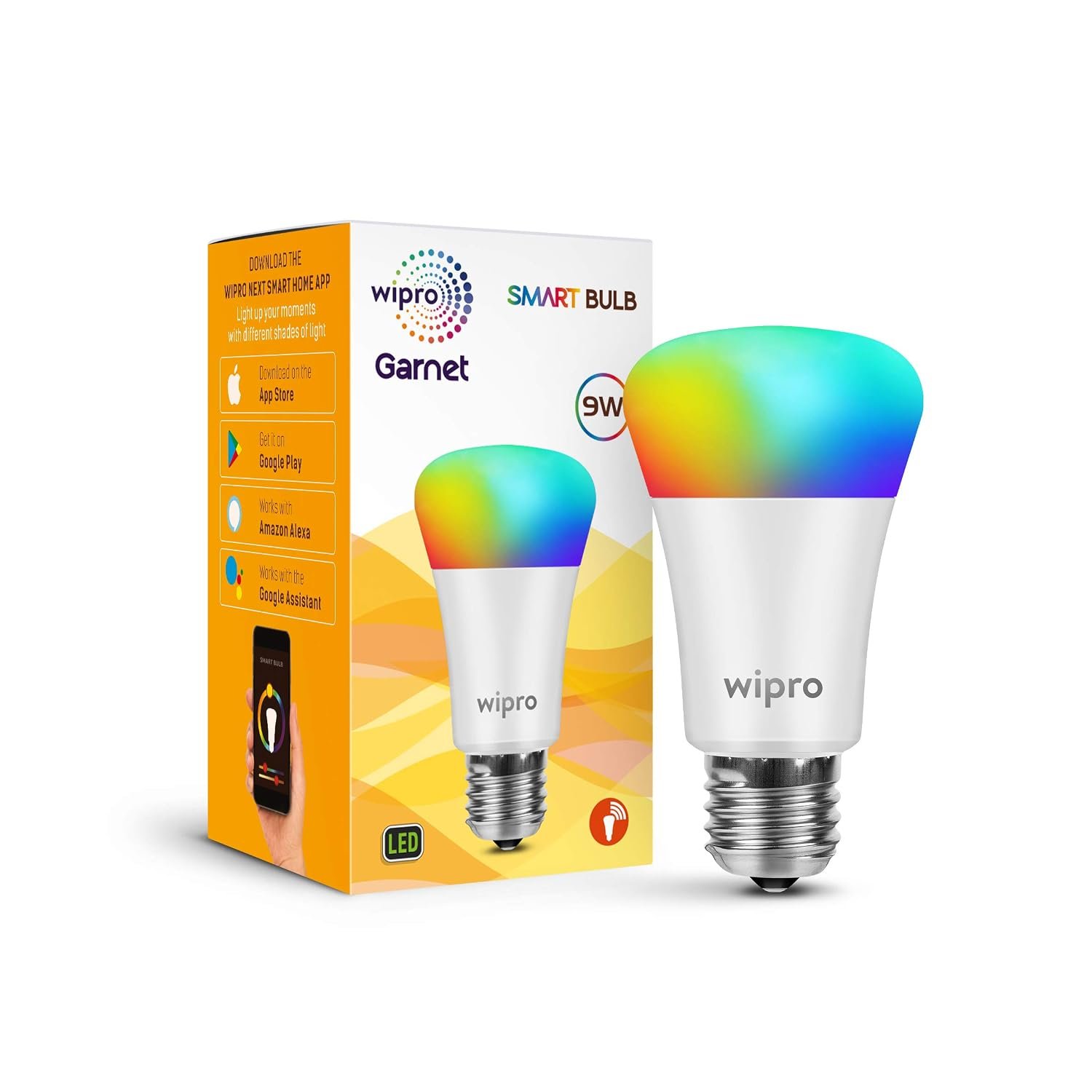 Wipro WiFi Enabled Smart LED Bulb E27 9-Watt (16 Million Colors + Warm White/Neutral White/White) (Compatible with Amazon Alexa and Google Assistant) (NS9310)