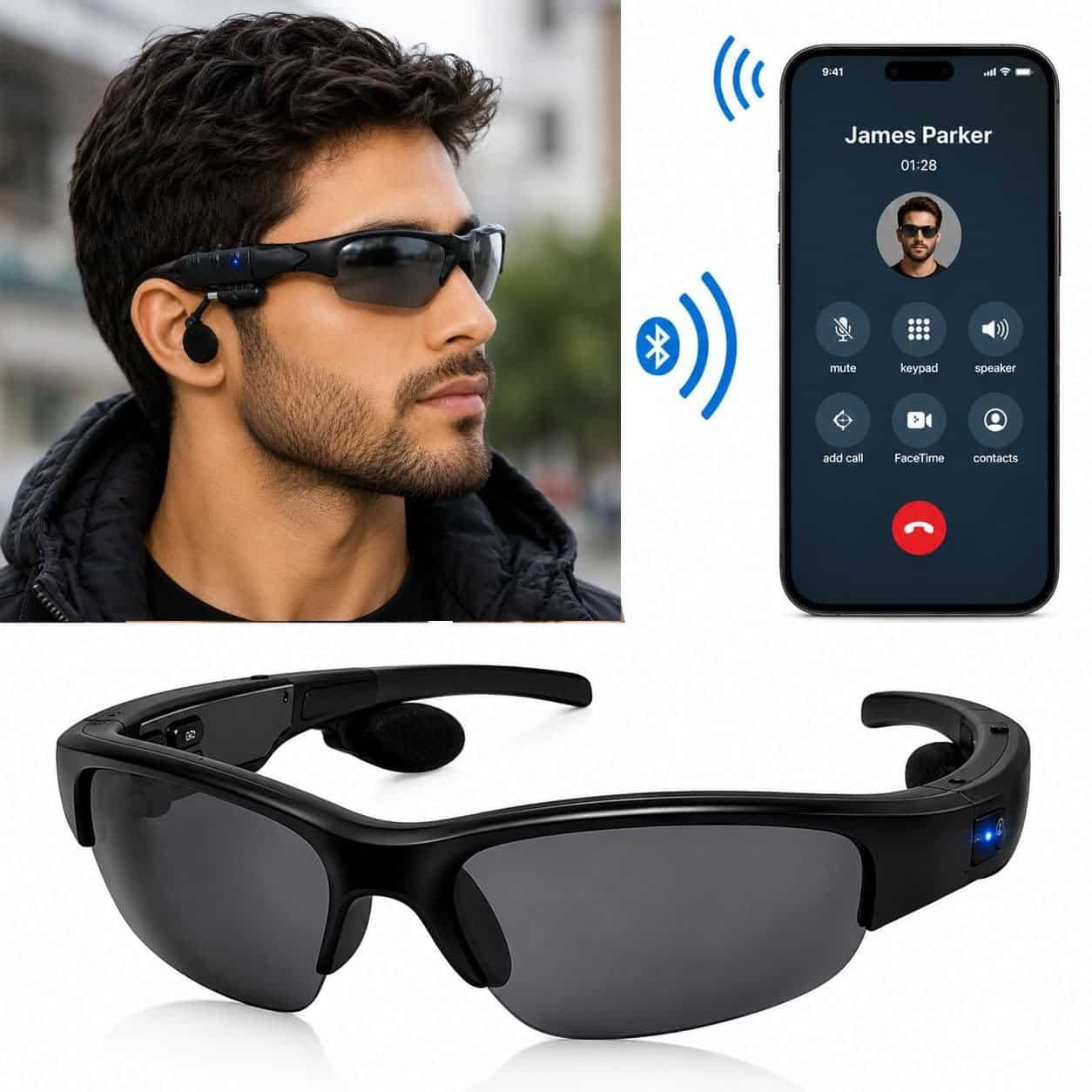 Bluetooth Sunglasses with Polarized Lenses | Stereo Sound, Hand-free Headset, Driving/Running/Travel