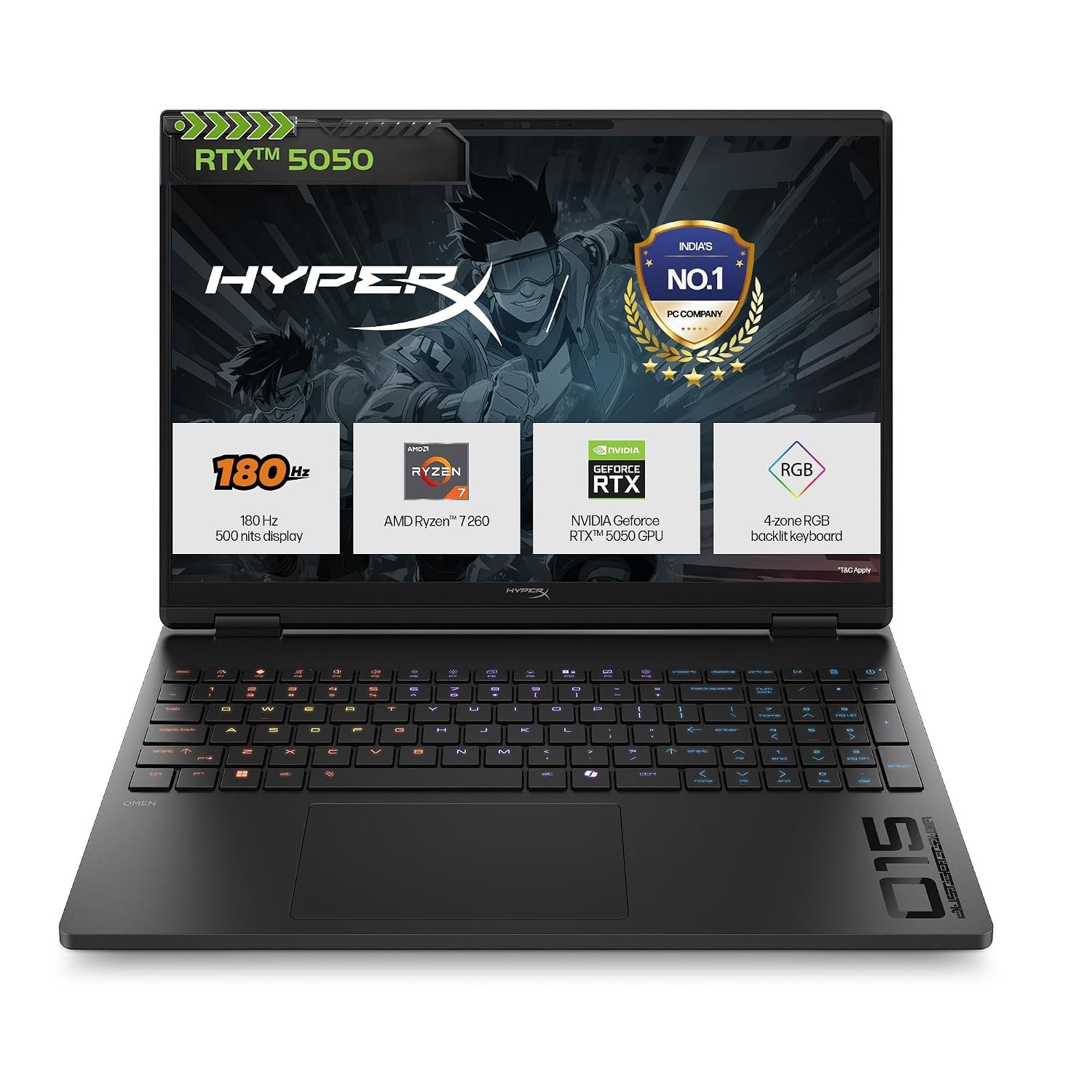 HP Smartchoice HyperX OMEN 15, AMD Ryzen 7 260, 8GB-RTX 5050, 24GB DDR5 (Upgradeable), 1TB SSD, 180Hz, 2.5K, 500 nits, 3ms RT, 15.3”/38.9cm, Win11, Office24, Black, 2.42kg, gb0038AX, AI Gaming Laptop