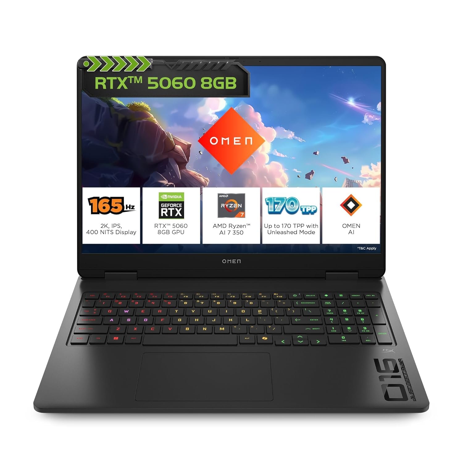 HP Omen, AMD Ryzen AI 7 350, 8GB RTX 5060, 24GB DDR5(Upgradeable) 1TB SSD, 165Hz, 2k WUXGA, 3ms, 400 nits, 16”/40.6cm, Win11, M365* Office24, Black, 2.44kg, ap0183AX, RGB, AI Gaming Laptop