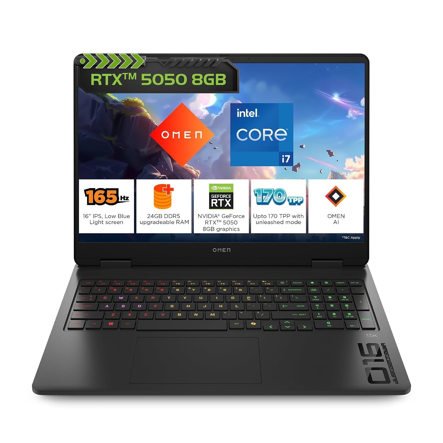 HP Omen, Intel Core i7-14650HX 14th Gen, 8GB RTX 5050, 24GB DDR5(Upgradeable) 1TB SSD, 165Hz, 2k WUXGA, 3ms, 400 nits, 16”/40.6cm, Win11, M365* Office24, Black, 2.43kg, am0241TX, RGB Gaming Laptop