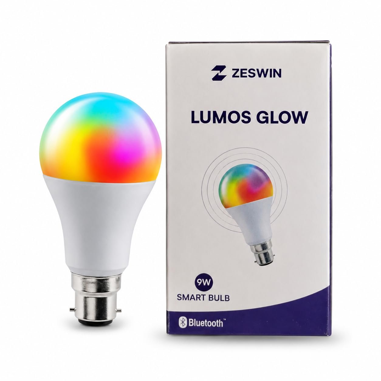 Lumos Glow B22 9W Bluetooth Smart LED Bulb, Mobile App Control, RGB 16 Million Colors, Music Sync, Voice Control with Amazon Alexa & Google Assistant, Dimmable (Pack of 2)