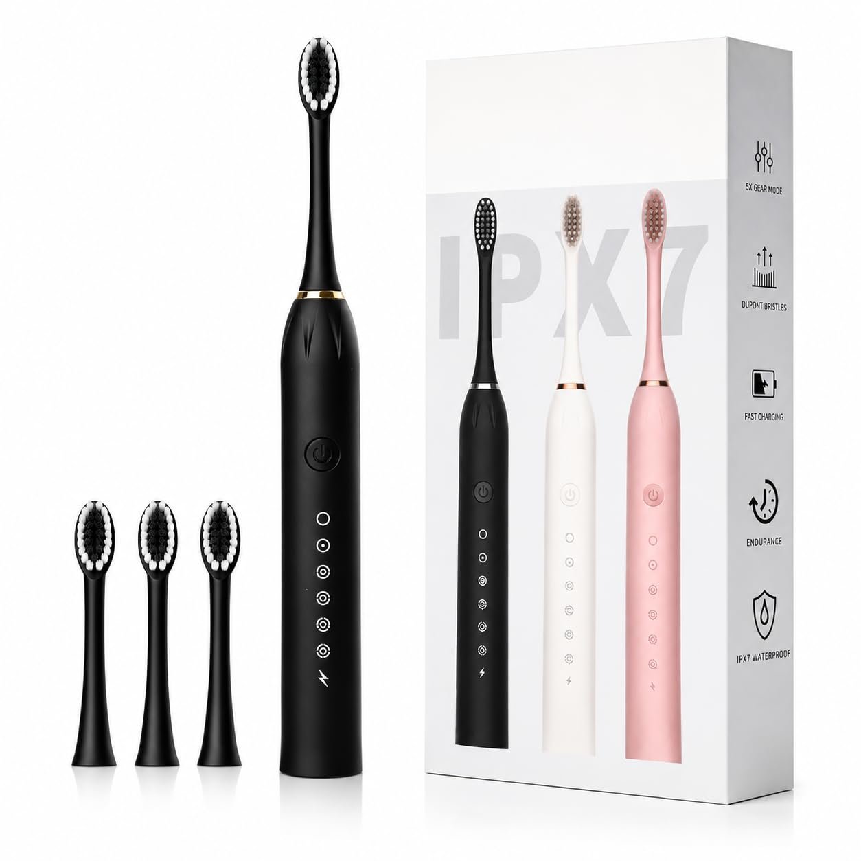 Cosmic Lite Sonic Electric Toothbrush | Waterproof Rechargeable Toothbrush with Replaceable Brush Heads | 6 Modes, 4 Brush Heads, 1 Interdental Head