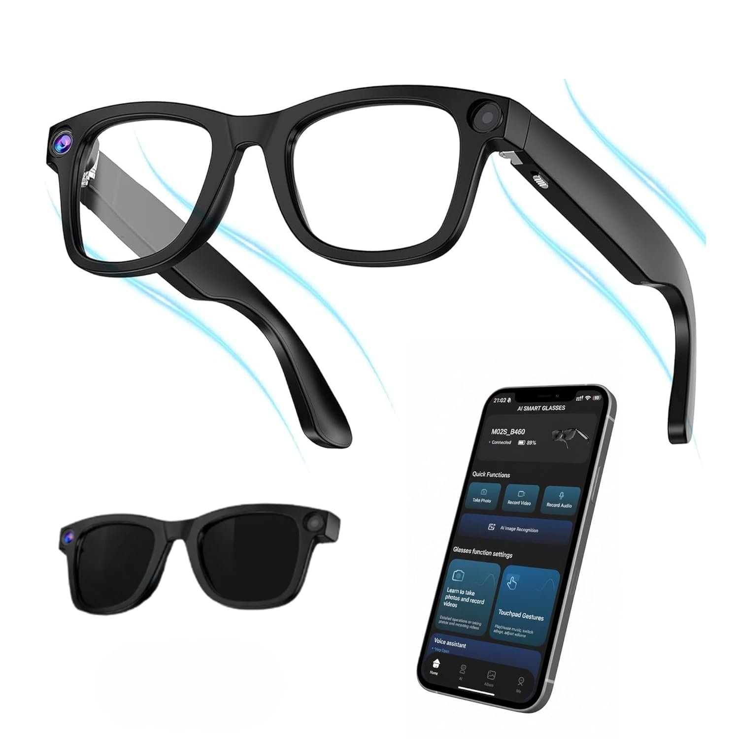 AI Smart Glasses for Men with Camera | Bluetooth Smart Goggles with Open-Ear Audio | Real-Time Translation, Object Recognition & Voice Control | Hands-Free Calling & Music | Dual Mic Noise Reduction | Bluetooth Open-Ear Audio, Real-Time Translation, Object Recognition & Voice Control, Hands-Free Calling & Music