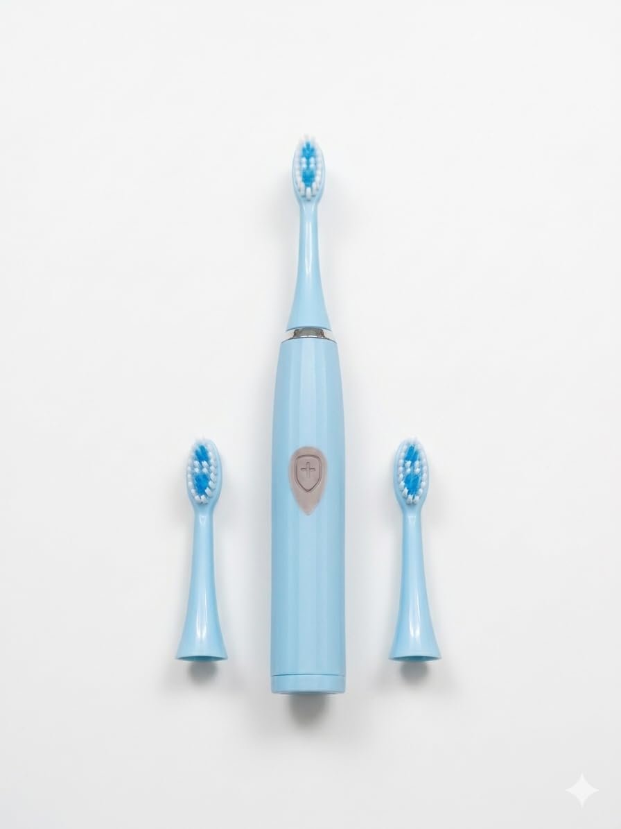 Electric Toothbrush, Blue, with 2 Replacement Brush Heads, Rechargeable, Sonic Cleaning