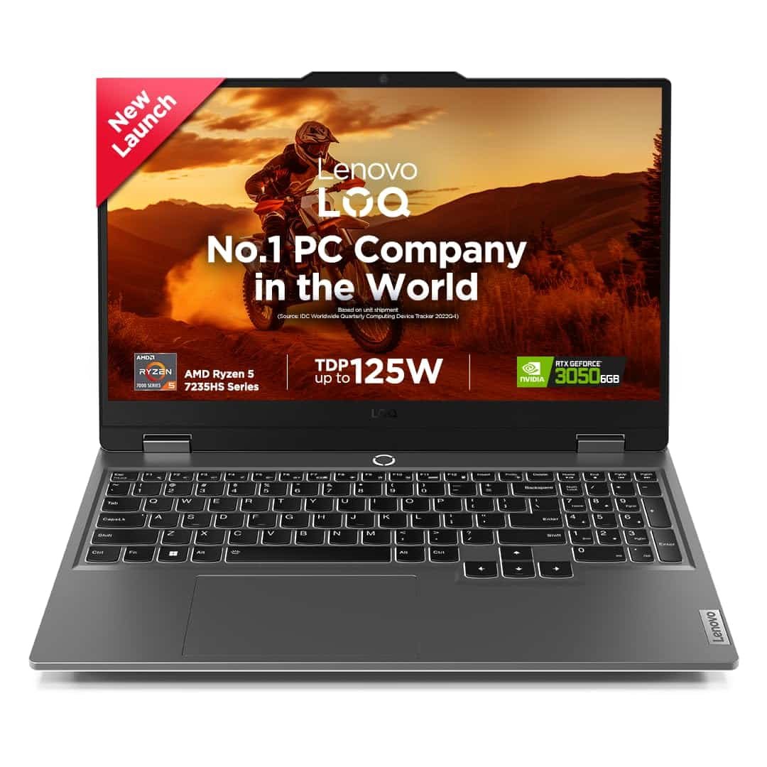 Lenovo LOQ, AMD Ryzen 5 7235HS, RTX 3050-6GB, 12GB RAM, 512GB SSD, FHD, 15.6″/39.6cm, 144Hz, Windows 11, Office Home 2024, Grey, 2.4Kg, 3 Mon. Game Pass, 83JC00EEIN, Gaming Laptop