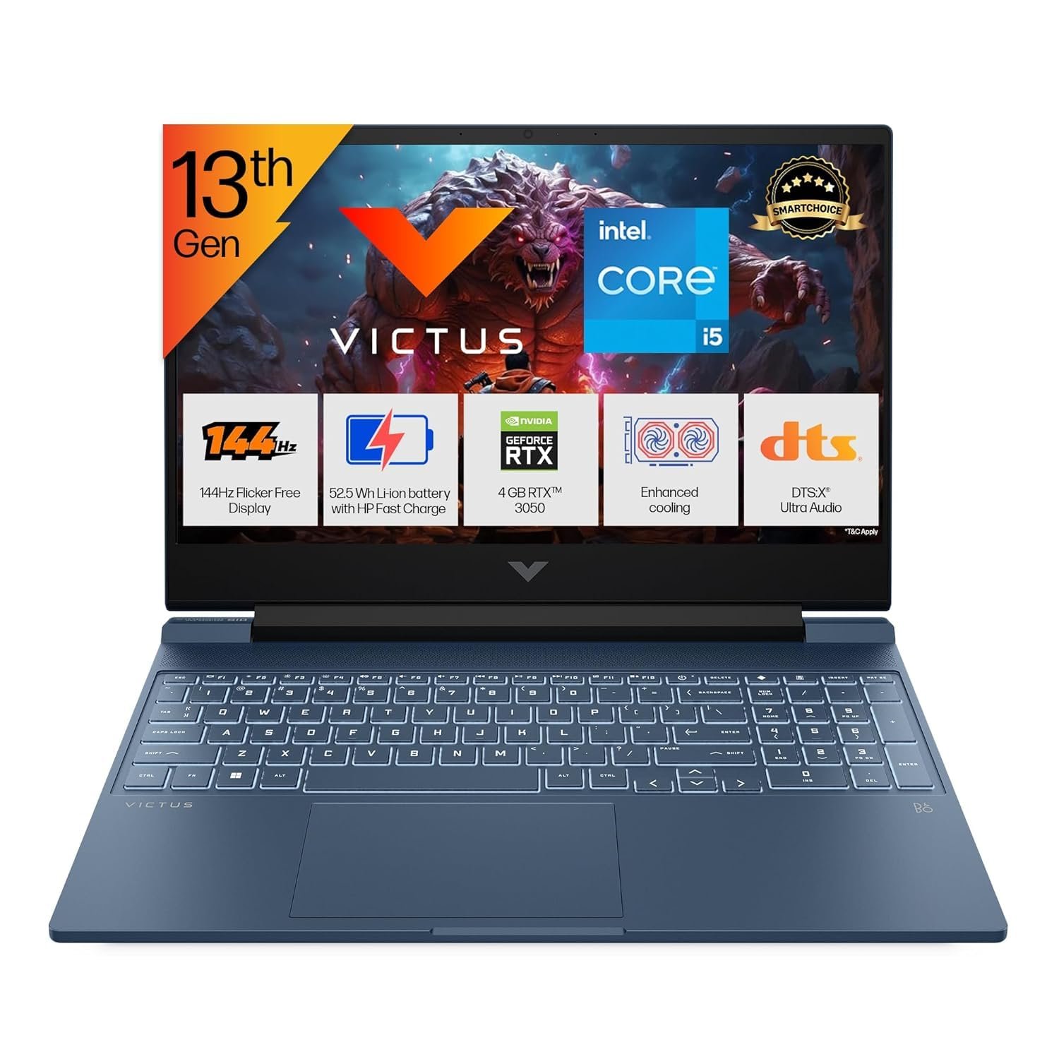 HP Victus 15-fa2191TX/FA2190 Gaming Laptop – 13th Gen Intel Core i5, 15.6″ FHD 144Hz, RTX 3050 4GB, 16GB RAM, 512GB SSD, Win 11, Backlit KB – Blue