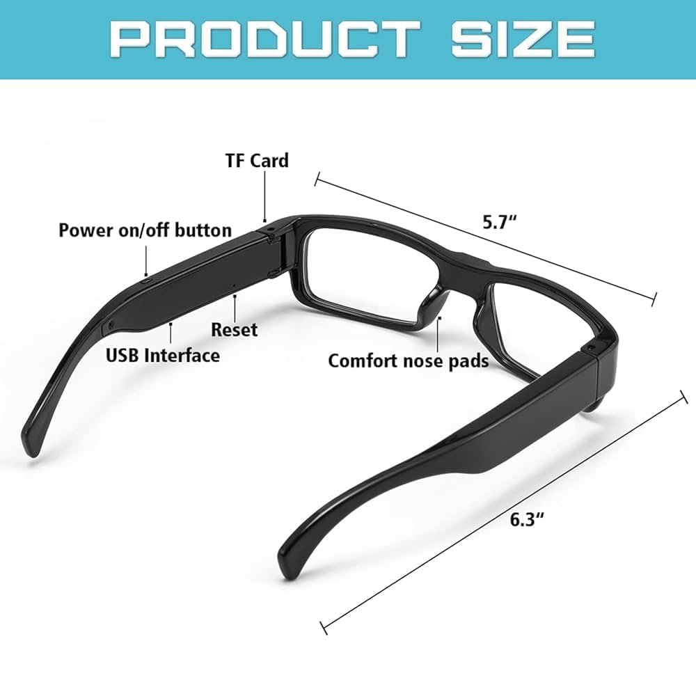 2MP HD Camera Smart Eyewear | Easy-to-Use One-Touch Video & Photo Capture |1080P Invisible Lens Glasses for Business Meetings & Legal Documentation | | Lightweight Unisex | Evidence (Glass Camera)