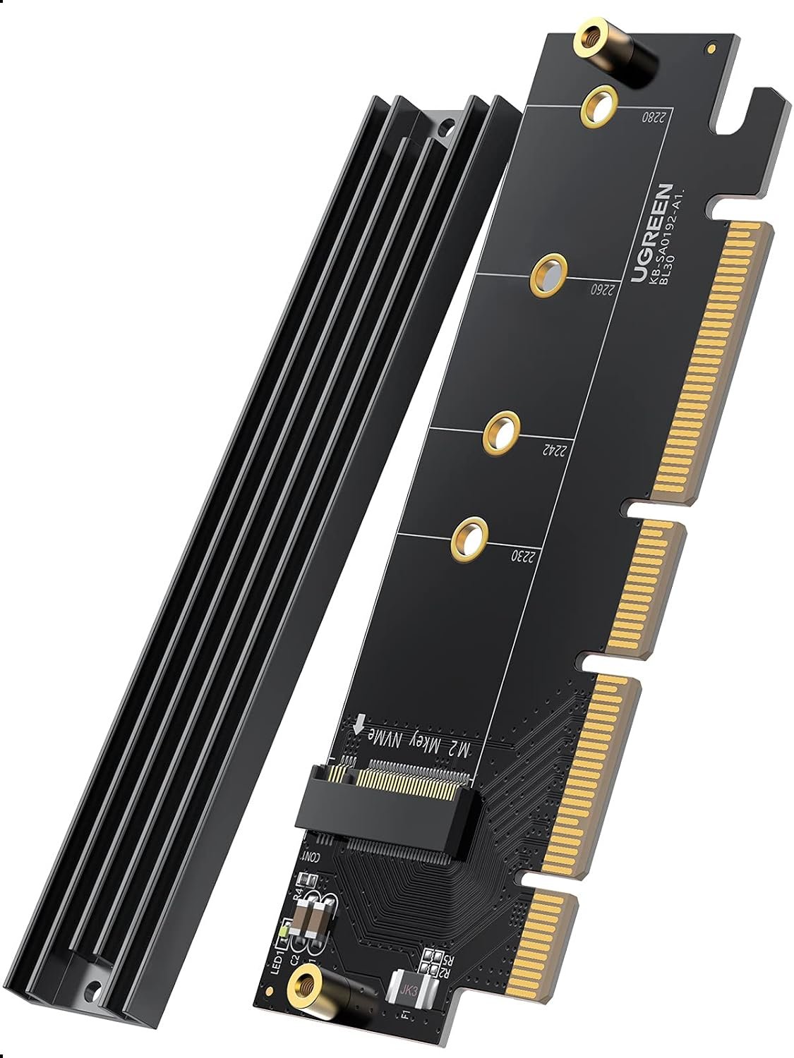 UGREEN NVMe Adapter, M.2 SSD to PCIe 4.0 x16/x8/x4 Expansion Card | Support M-Key and M & B-Key SSDs in Size 2280/2260/2242/2230, with Heat Sink