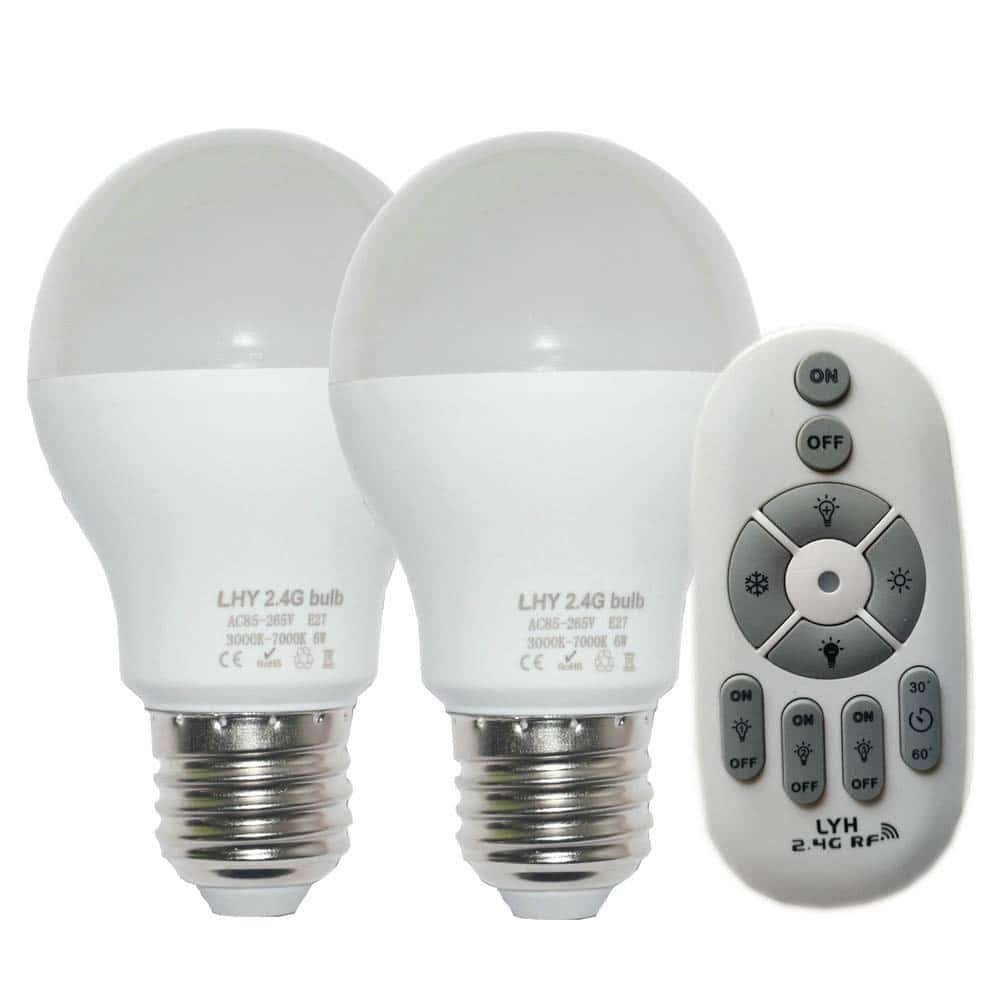 2 Pack 6W E27 Smart LED Light Bulb Dimmable with 2.4GHz Wireless 4 Zone Remote Control, Adjustable Color Temperature (Warm/Cool) and Brightness (2 Bulbs+1 Remote Control)