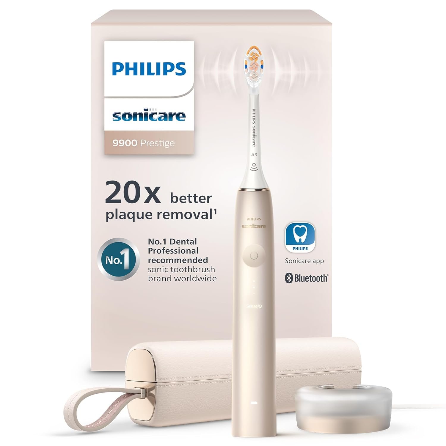 Philips Sonicare 9900 Prestige Rechargeable Electric Power Toothbrush with SenseIQ, Champagne, HX9990/11