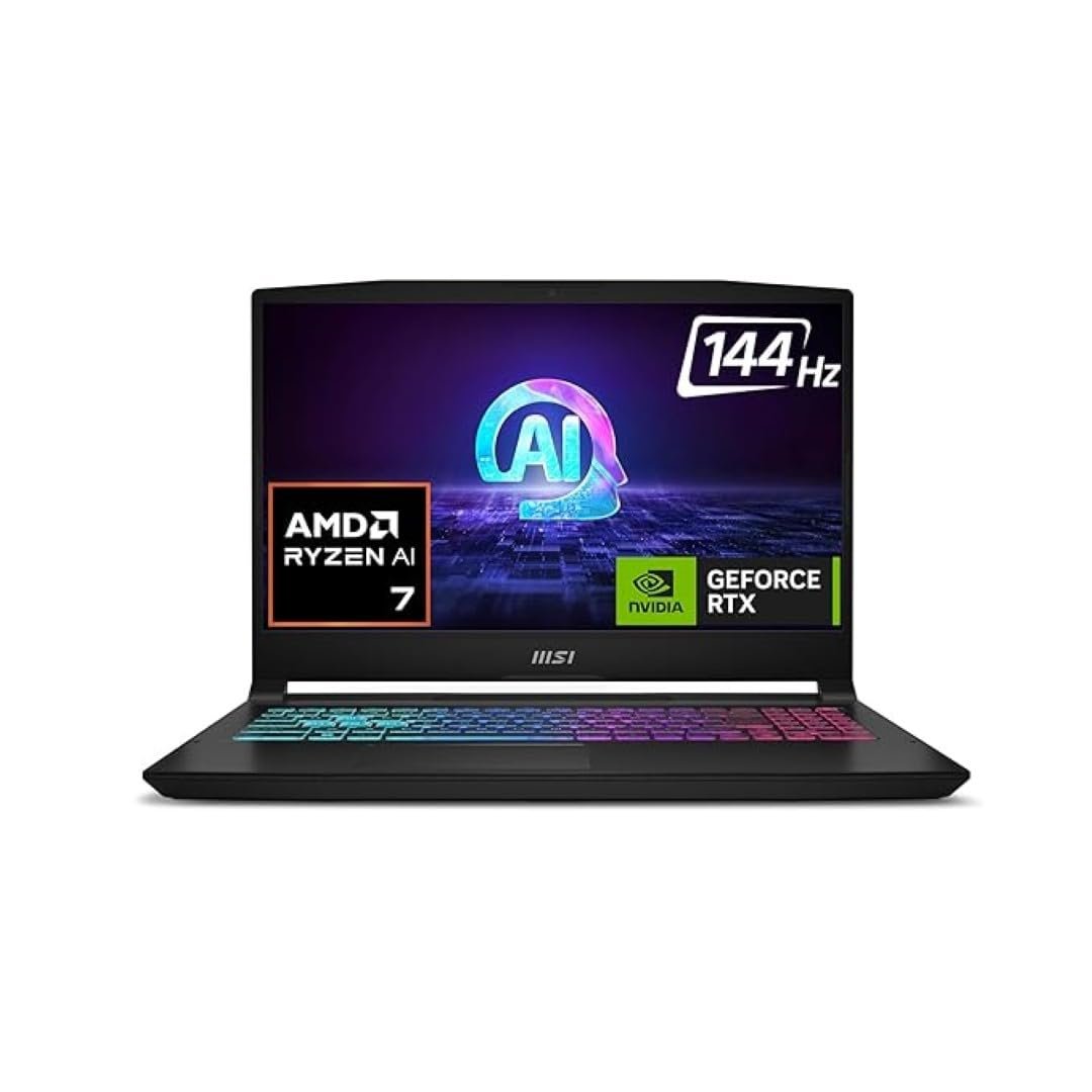 MSI Katana A15 AI, AMD 8th Gen. Ryzen 7 8840HS,Built-in AI, 40CM FHD 144Hz Gaming Laptop (16GB/512GB NVMe SSD/Windows 11 Home/MSO 2021/NVIDIA GeForce RTX 4050, GDDR6 6GB/Black/2.25Kg) B8VE-481IN