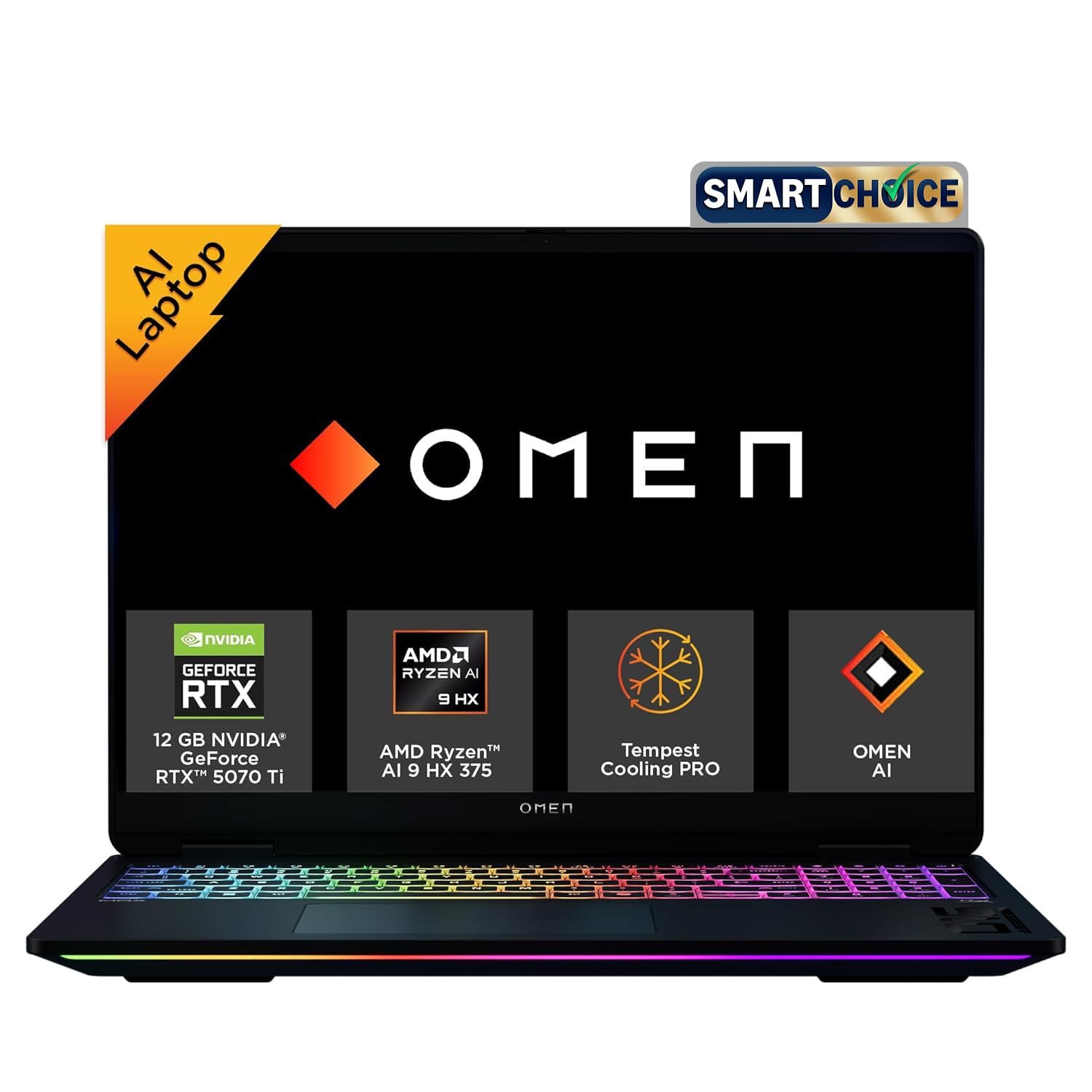 HP Smartchoice Omen 16 Max, AMD Ryzen AI 9 HX 375, 12GB RTX 5070 Ti, 32GB DDR5, 1TB SSD, 2K,165Hz, 400 nits,3ms, IPS, 16”/40.6cm, Win11,Office24, Shadow Black, 2.71kg, ak0070ax, RGB Gaming Laptop