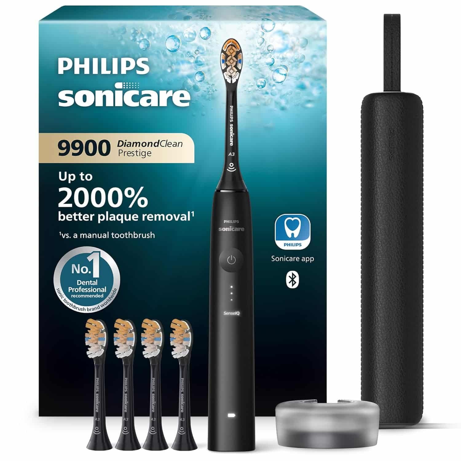 Philips Sonicare DiamondClean Prestige 9900 Rechargeable Electric Toothbrush with SenseIQ, Quartz Black, BD7001AZ