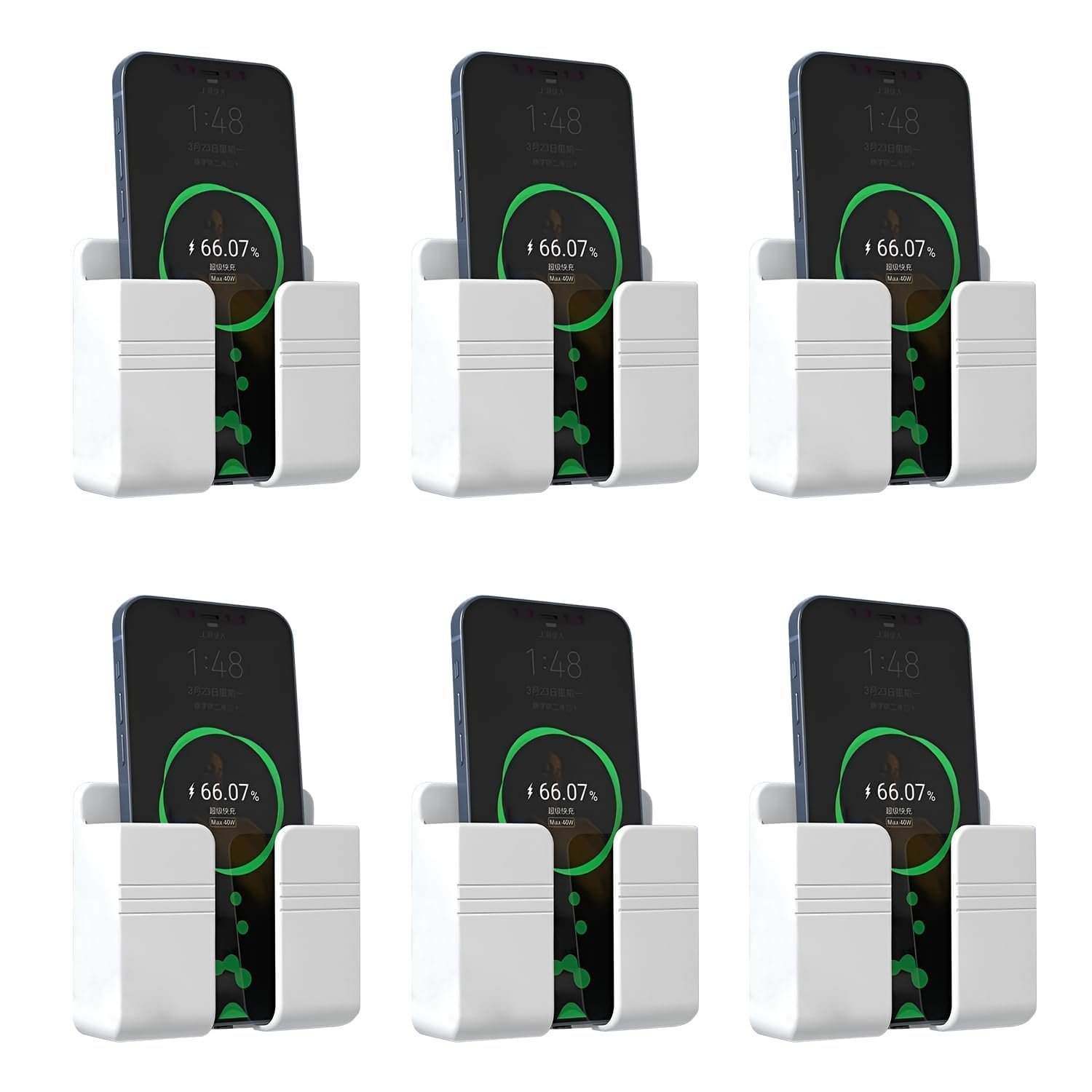 Prolet Wall Mounted Mobile Holder Storage Case for Remote, Wall Mounted Mobile Stand/Multi Purpose Stand with Hole for Phone Charging (White, Pack of 6)