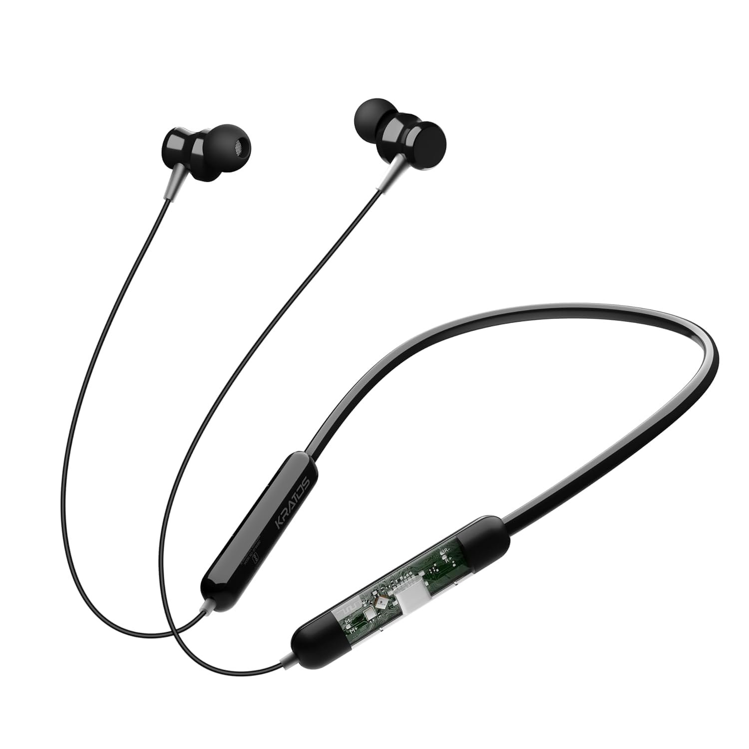 Kratos Vibez N5, 55 Hrs Playtime Neckband Earphones, HD Sound & Rich Bass, Exclusive Transparent Design, 4 Voice Modes for Calls, Smart Voice Assistance, Bluetooth Earphones with Type C Fast Charging | 55 Hrs Playtime, HD Sound & Rich Bass, Transparent Design, 4 Voice Modes for Calls, Type C Fast Charging, Bluetooth