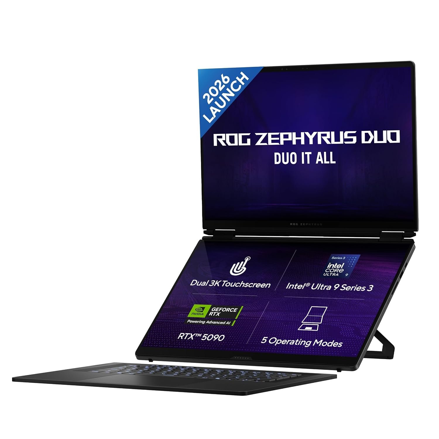 ASUS ROG Zephyrus Duo 16 (2026),Intel Core Ultra 9 386H (Series 3),RTX 5090-24GB,64GB RAM,2TB SSD,3K OLED,16″(40 cm),120Hz,Win 11,M365 Basic(1Y),Office 24,Grey,2.8 Kg,GX651AX-SR099WS,Gaming Laptop