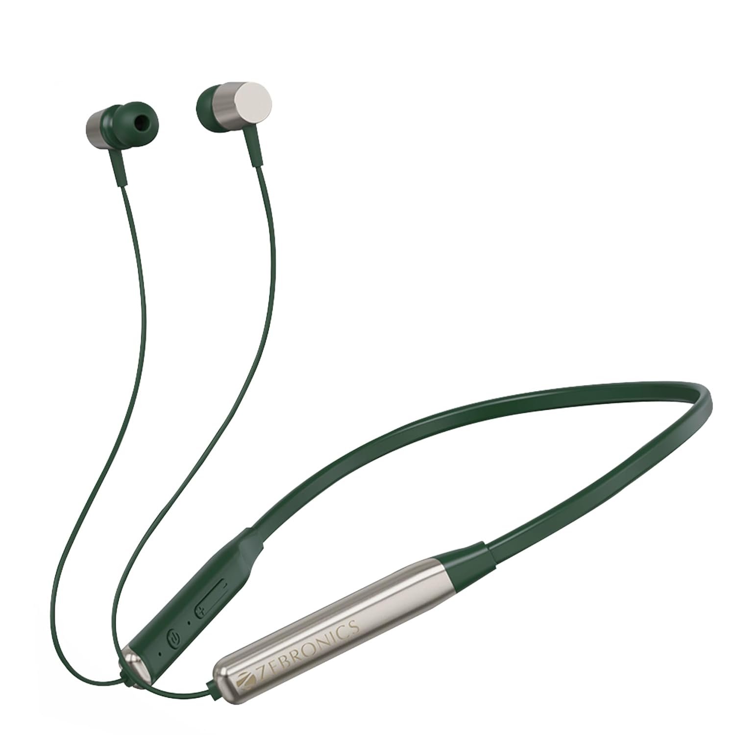 Zebronics in-Ear Wireless Neckband, 20Hrs Playback, Rapid Charging, 10mm Drivers, ENC, Gaming Mode, Dual Pairing, BT v6.0, Magnetic Earbuds, Type-C Charging (Evolve, Metallic Green)