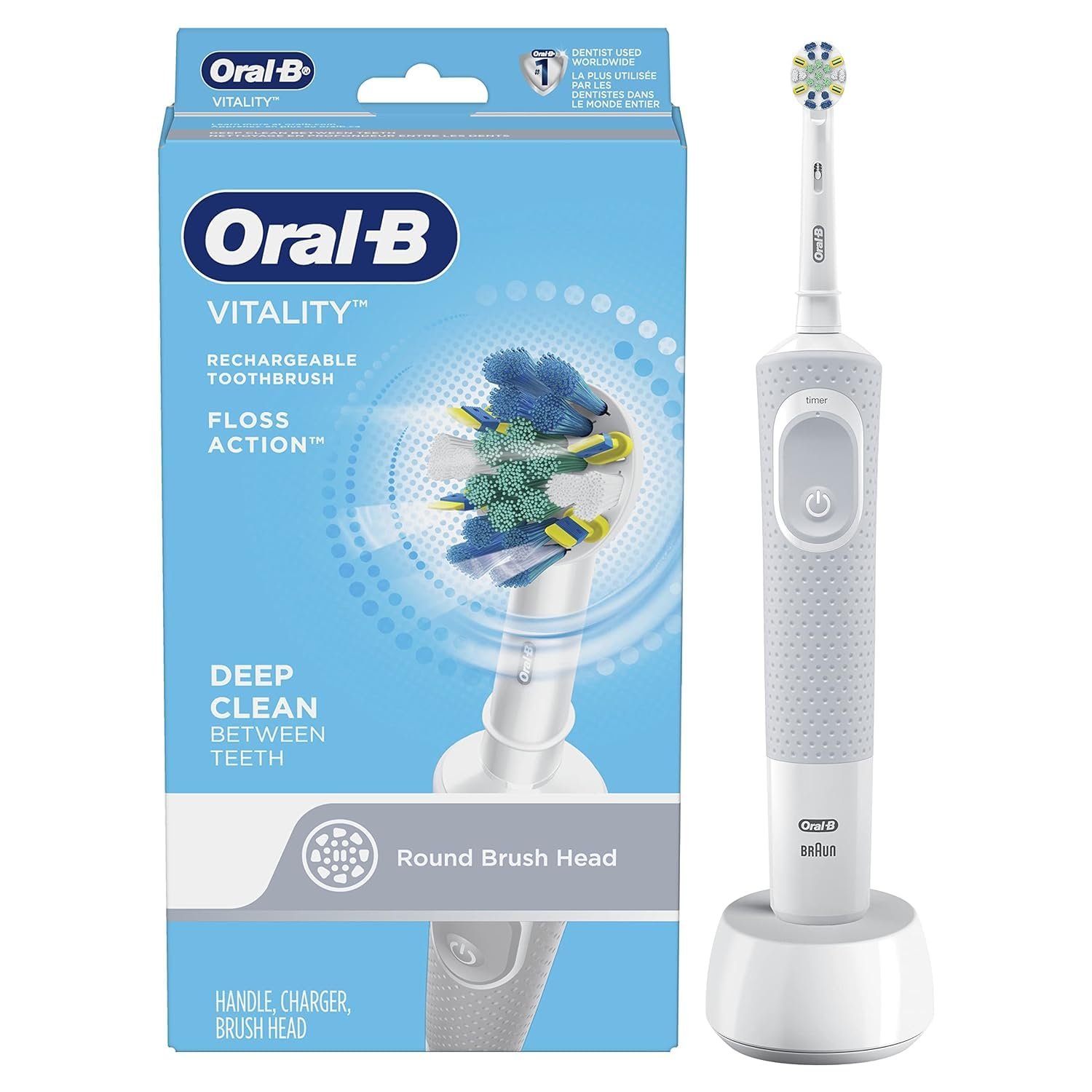 Oral-B Vitality FlossAction Rechargeable Battery Electric Toothbrush with Brush Head and Automatic Timer, Powered by Braun