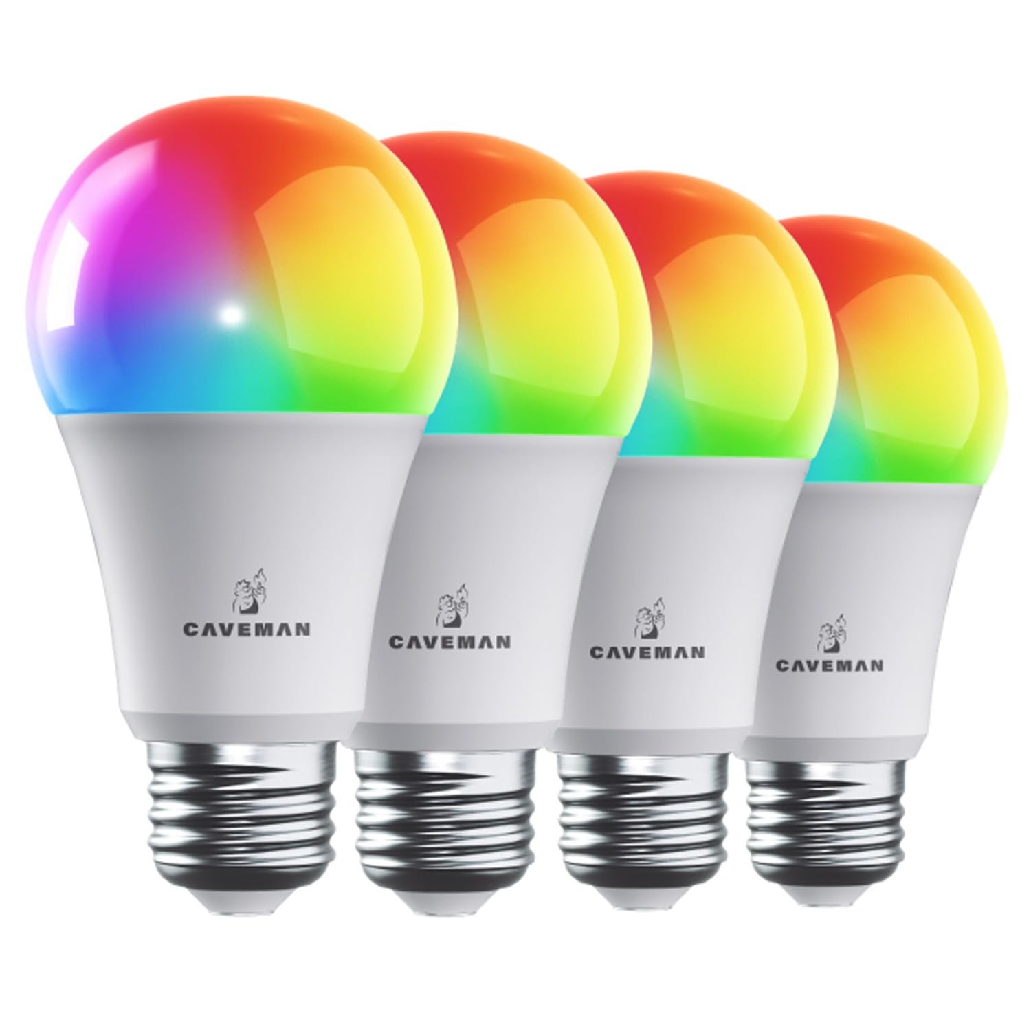 Caveman Matter & WiFi A19 Smart LED Light Bulb, RGBW Color Changing, Tunable Warm & Cool White 800LM (60W Equivalent) – Alexa, Google Home, Apple Home Bulb (4pk)