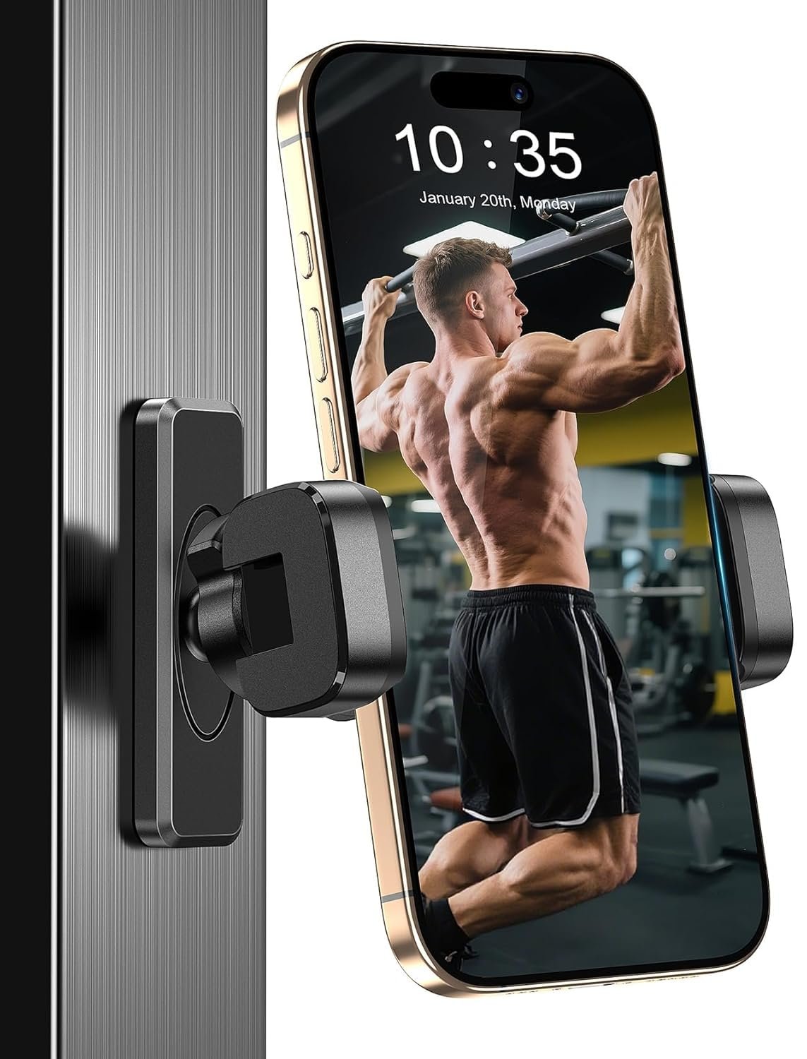 CLOUDVALLEY Gym Magnetic Phone Holder, 360° Adjustable Strong Magnetic Phone Mount with Tripod & Fill Light Support, Universal Workout Mobile Holder for Gym, Fitness, Home & All Smartphones