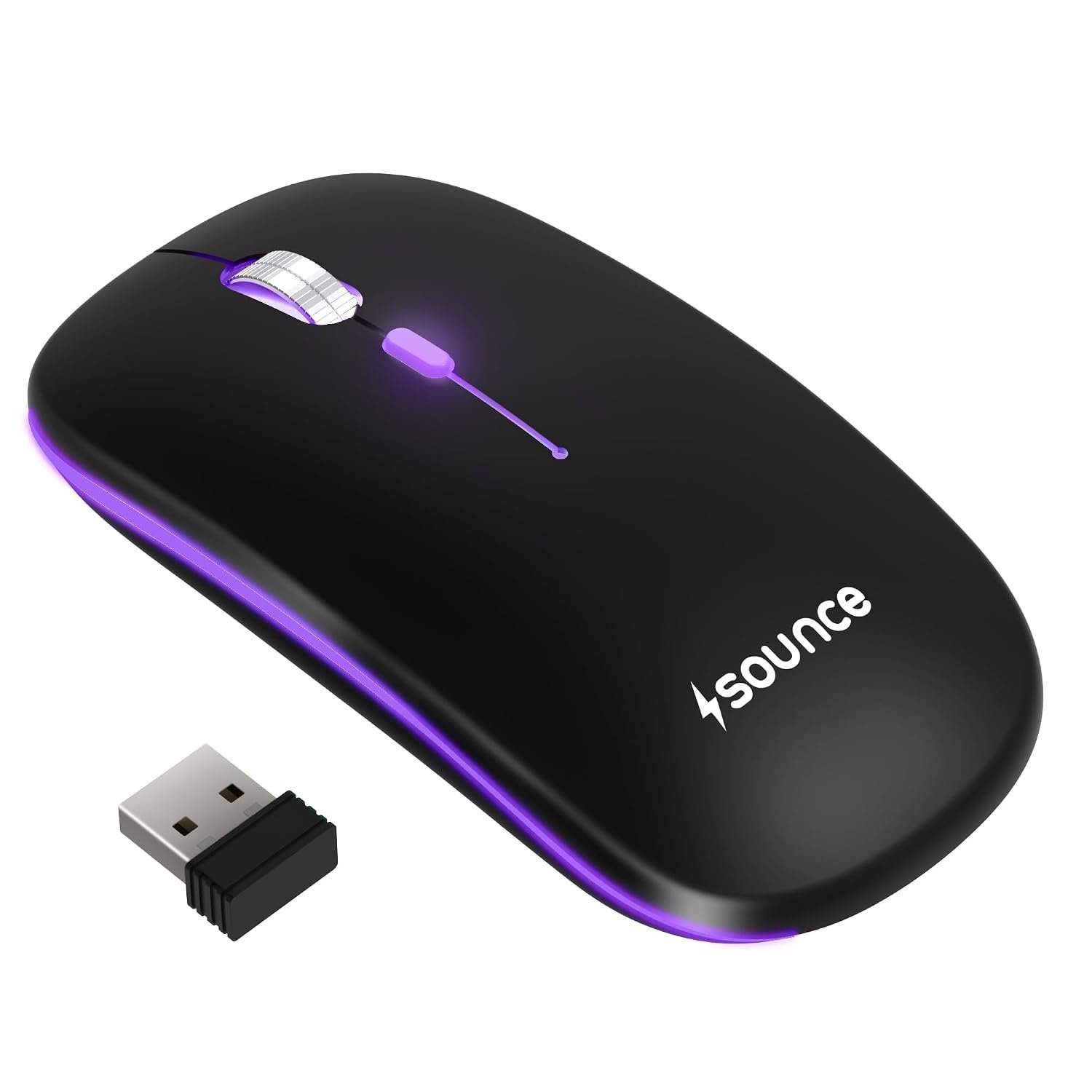 Sounce Astralis Dual Mode Wireless Mouse – Bluetooth & 2.4GHz, 800/1200/1600 DPI, Silent Click, 500mAh Rechargeable Battery, Ergonomic Design with Metal Scroll Wheel for Laptop & PC (Black)