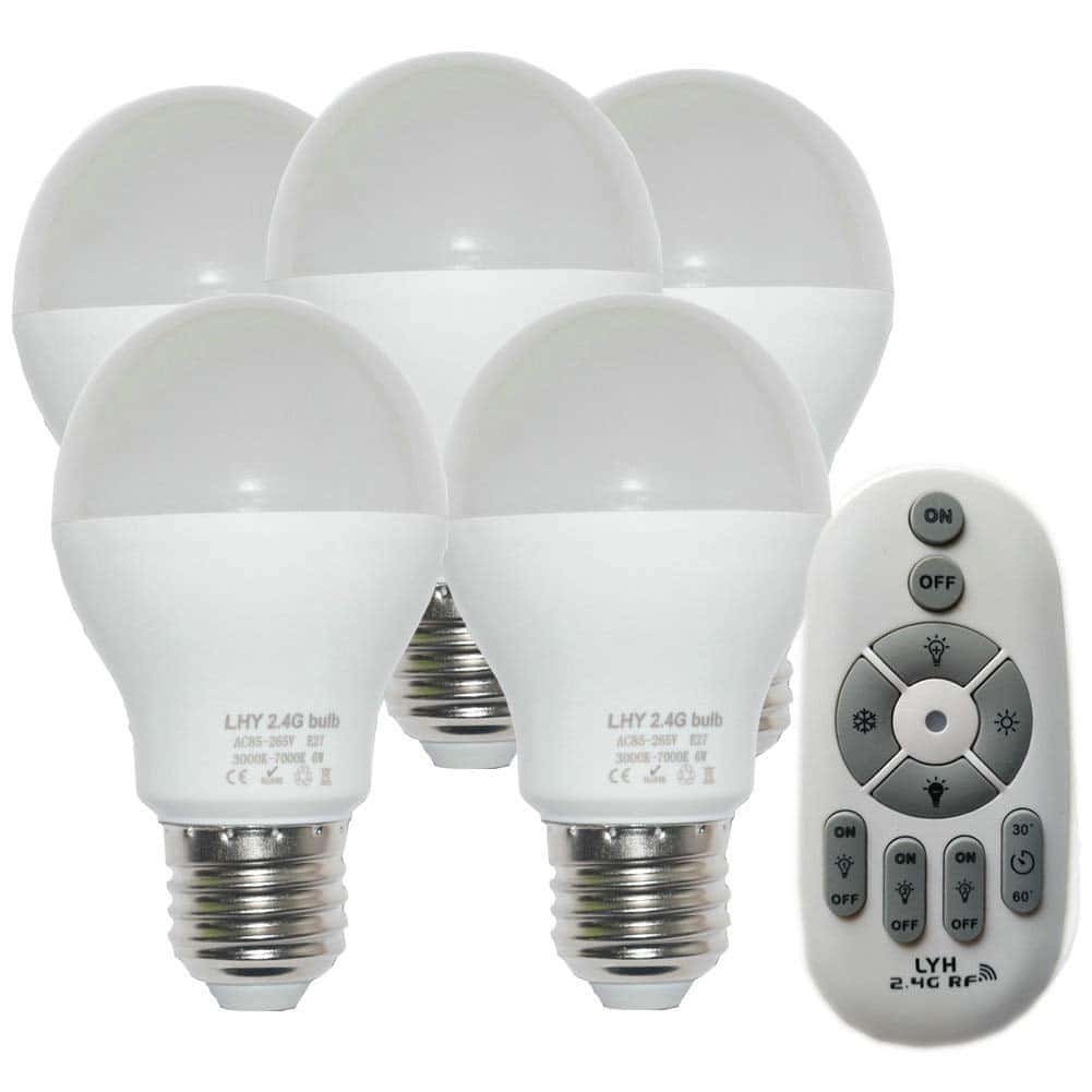 6W E27 Smart LED Bulb Dimmable Light with 2.4GHz Wireless 4-Zone Remote Control – Adjustable Colour Temperature (Warm / Cool) and Brightness