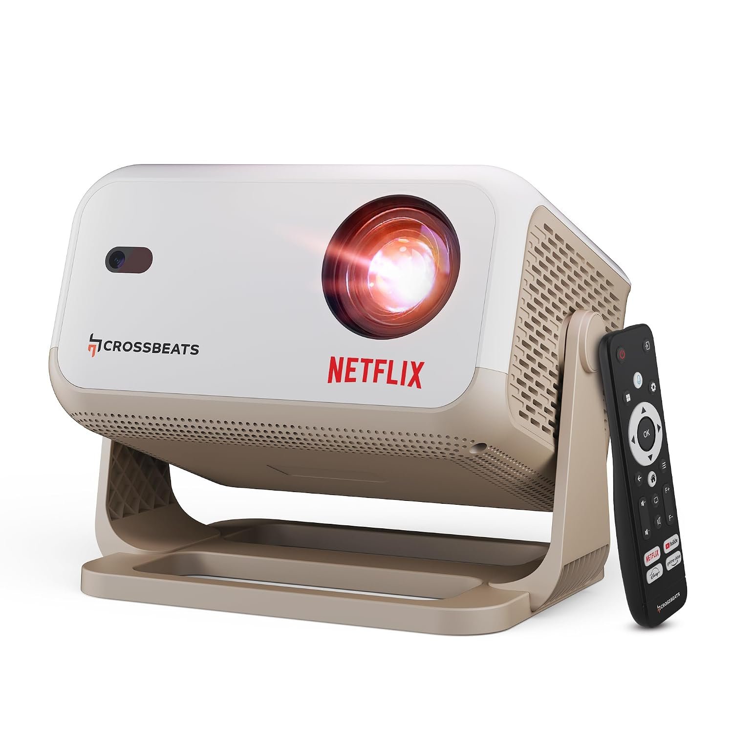 [Netflix Official License] Crossbeats Lumex Flix Projector 4k Ultra HD, 1080p Native, Android 13, WiFi, 16000 Lumens, Smart Mini Projector for Room, Portable Home Cinema, Built-in Apps, 300”Display
