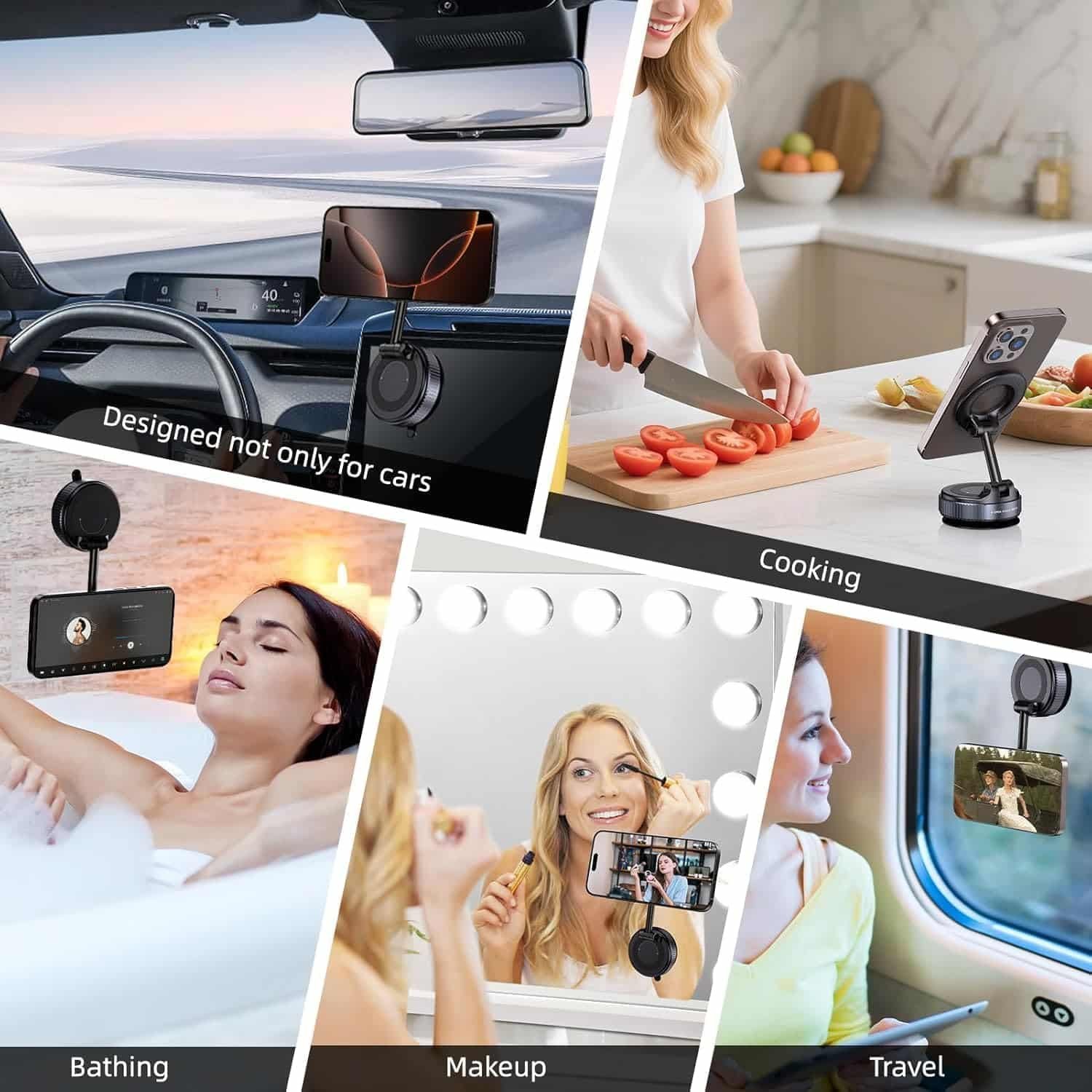 CHO KU REI K007 Car Phone Mount, 360-Degree Adjustable Vacuum Suction, Magnetic Phone Holder with Adhesive Disc, Universal Fit for All Mobile Phones (Style 9)